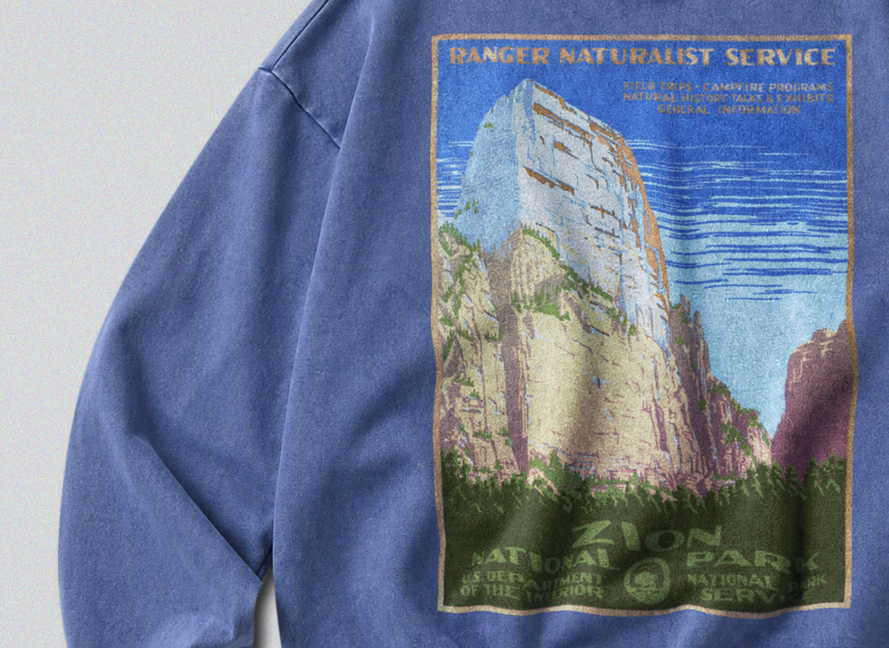 Oversized Snow Washed Cotton Sweatshirt - Zion National Park Print