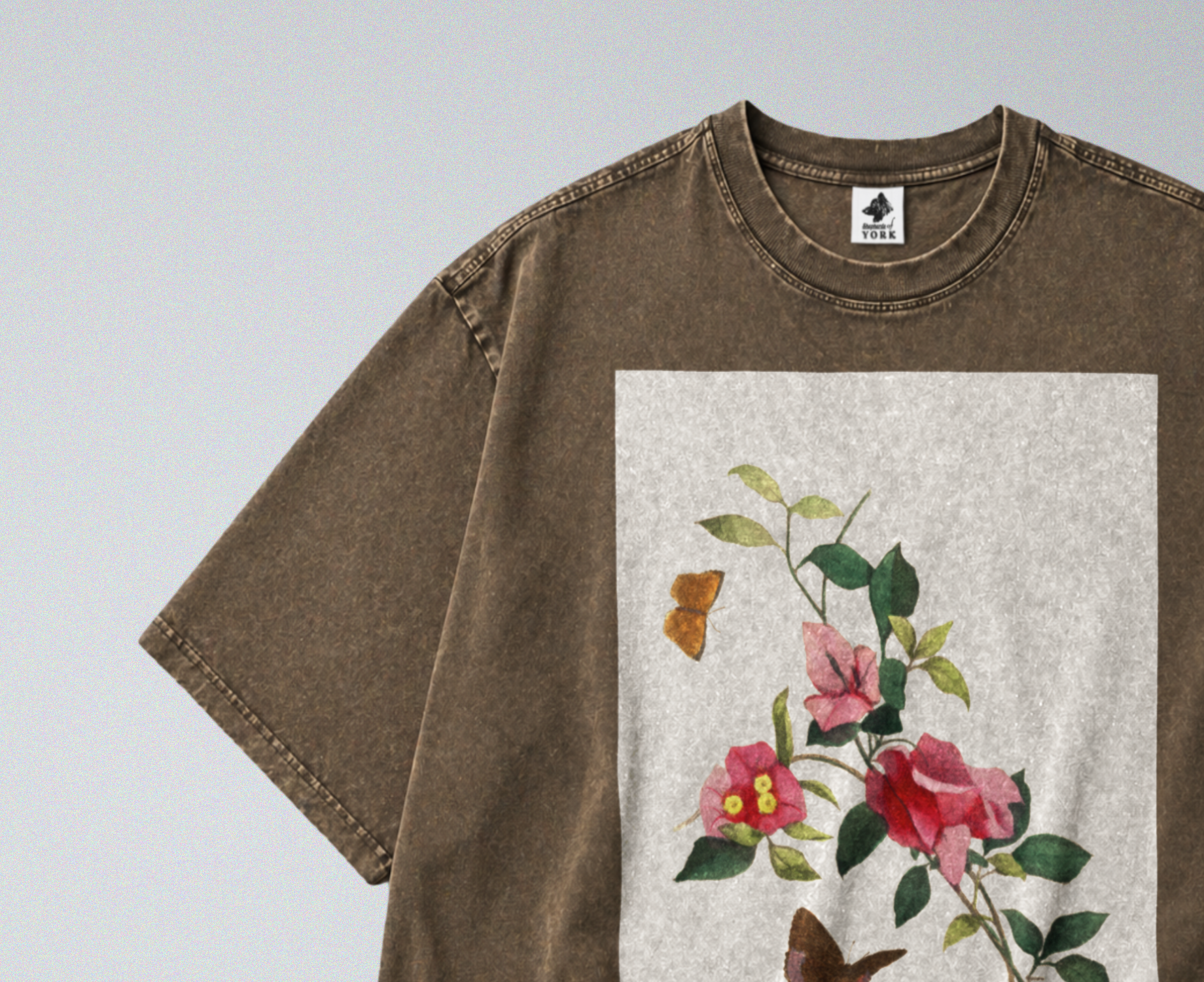 Oversized Snow Washed Cotton Tee - Vibrant Flower Stem Print