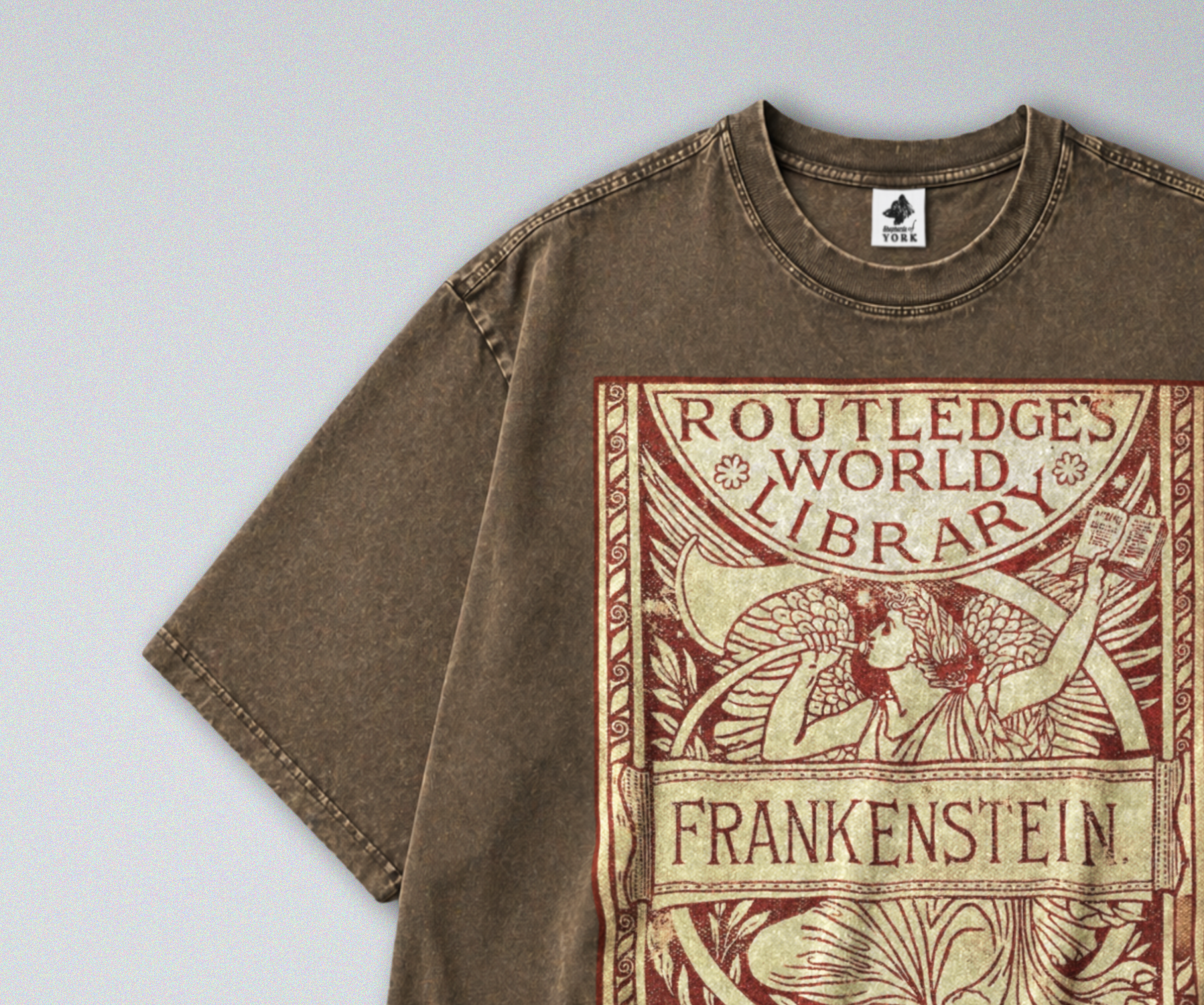 Oversized Snow Washed Cotton Tee - Frankenstein Book Cover Print