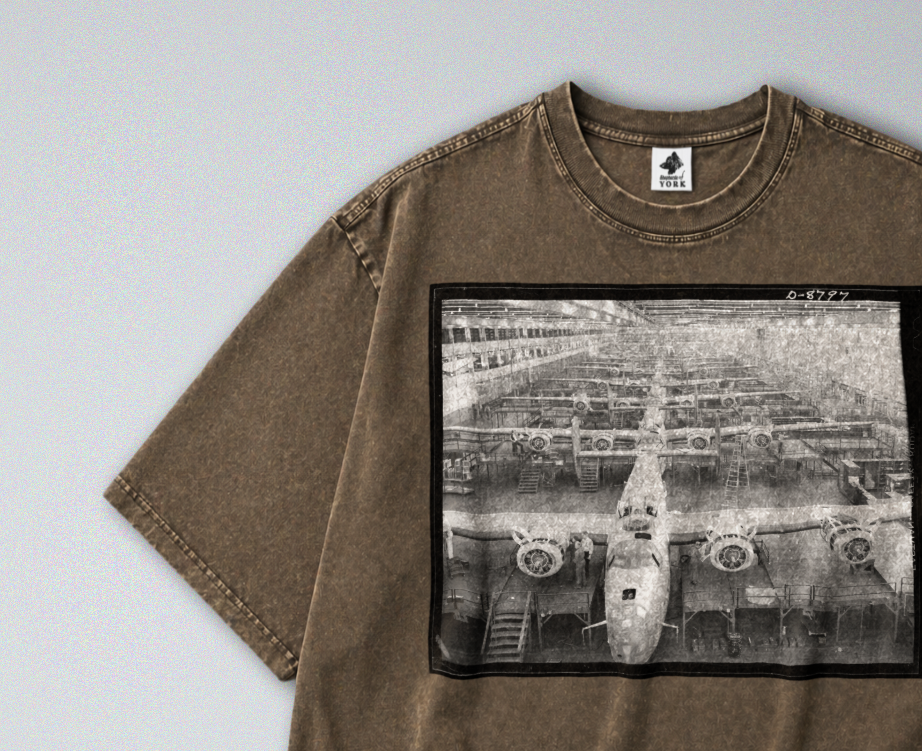 Oversized Snow Washed Cotton Tee - B24 Liberator Bombers Photo Print