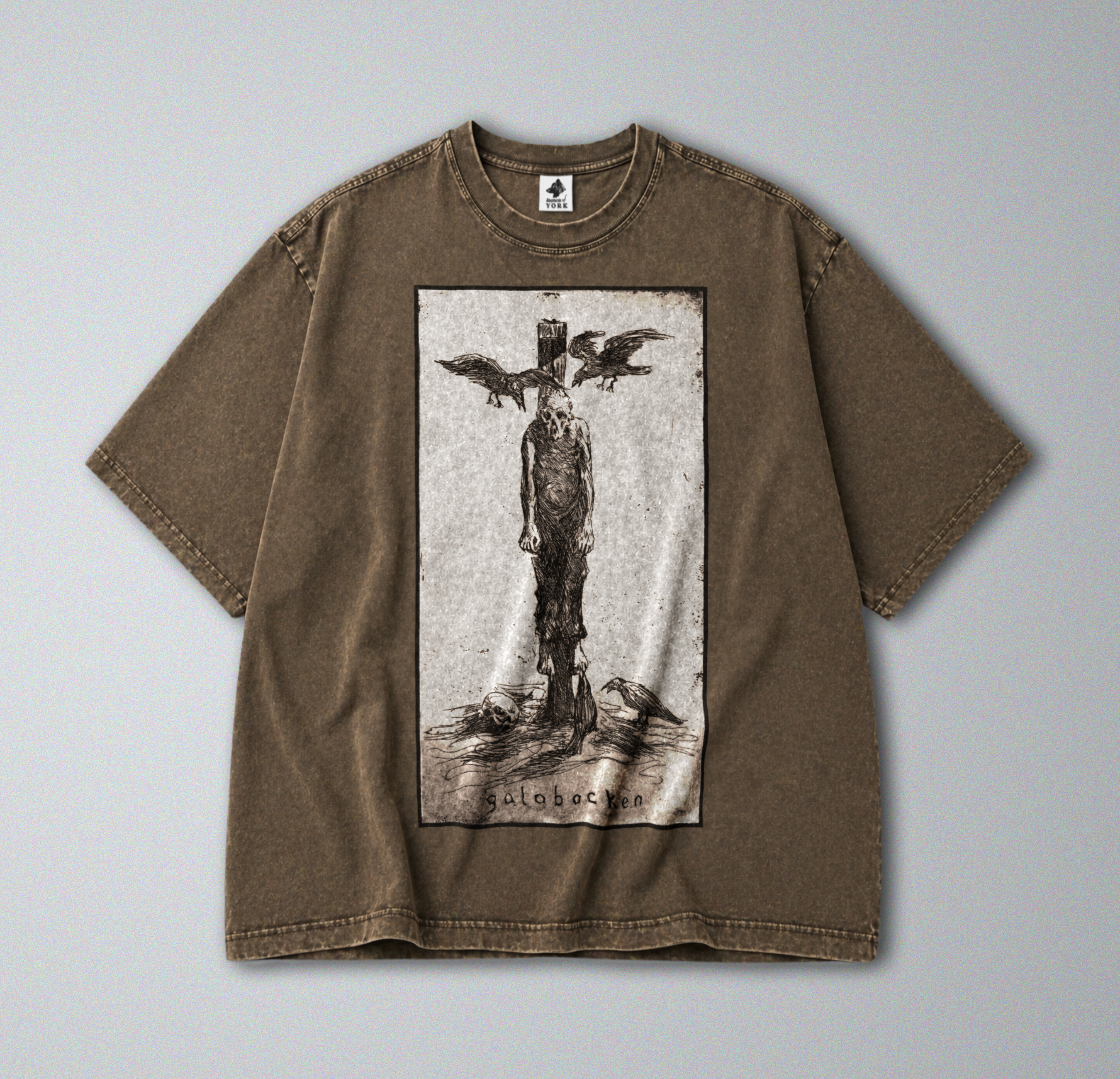 Oversized Snow Washed Cotton Tee - Morbid Public Hanging Print