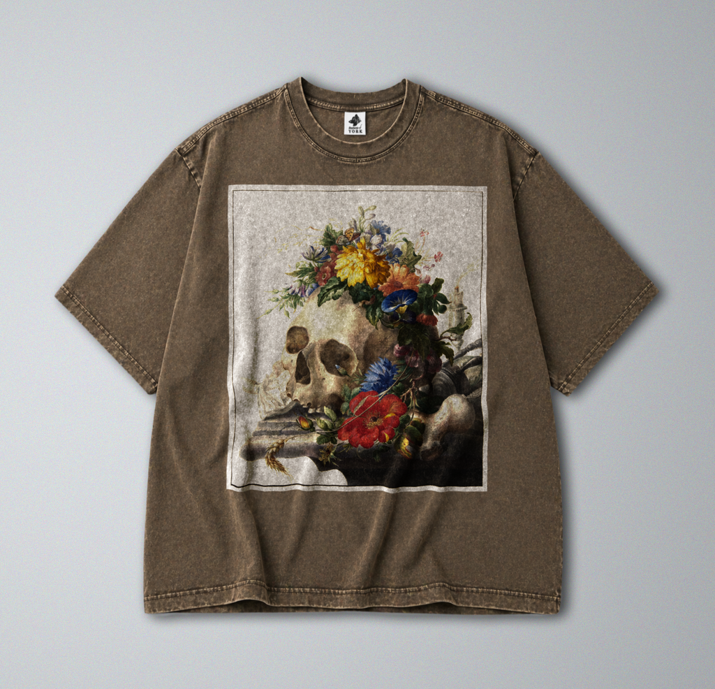 Human Skull with Flowers - Short Sleeve Tee