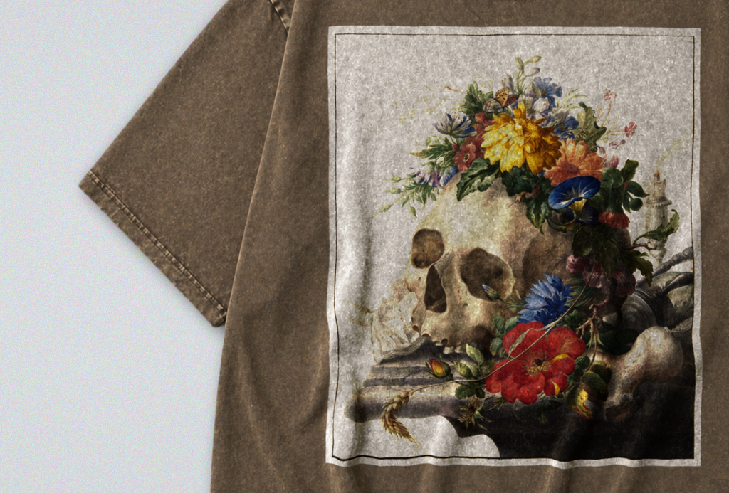 Human Skull with Flowers - Short Sleeve Tee