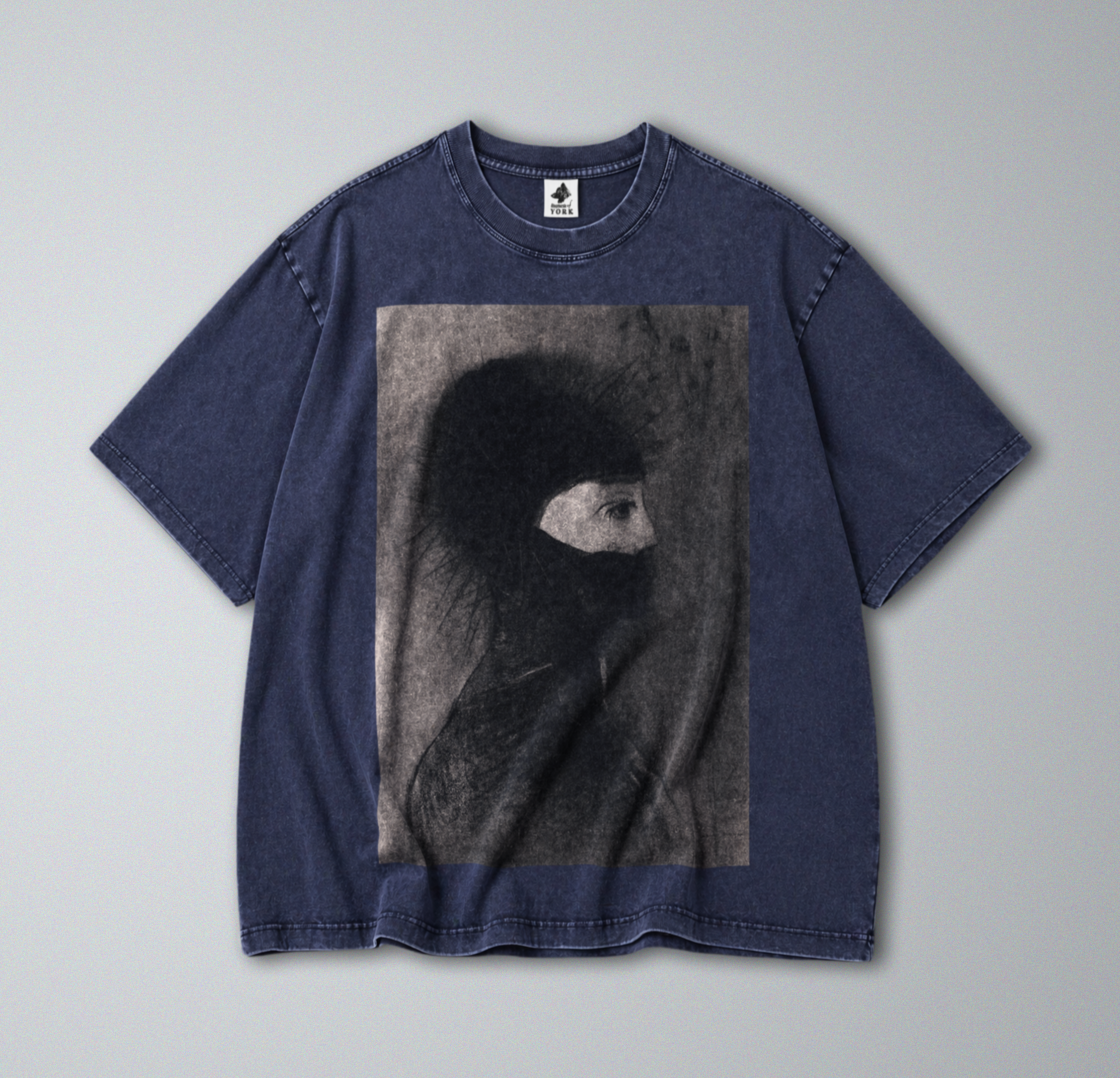 Oversized Snow Washed Cotton Tee - Nightmarish Odilon Redon Print