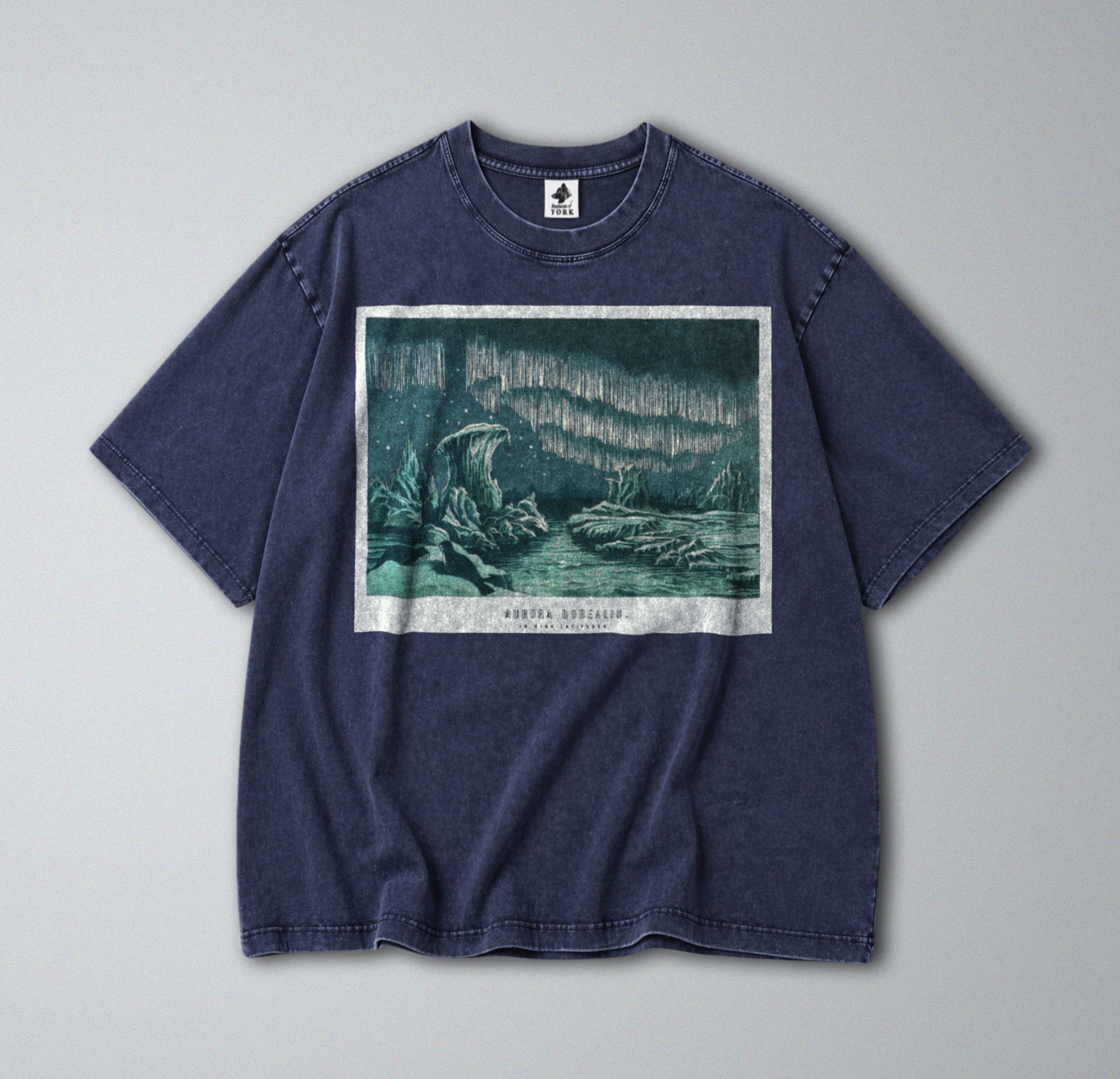 Oversized Snow Washed Cotton Tee - Arctic Aurora Borealis (Northern Lights) Print