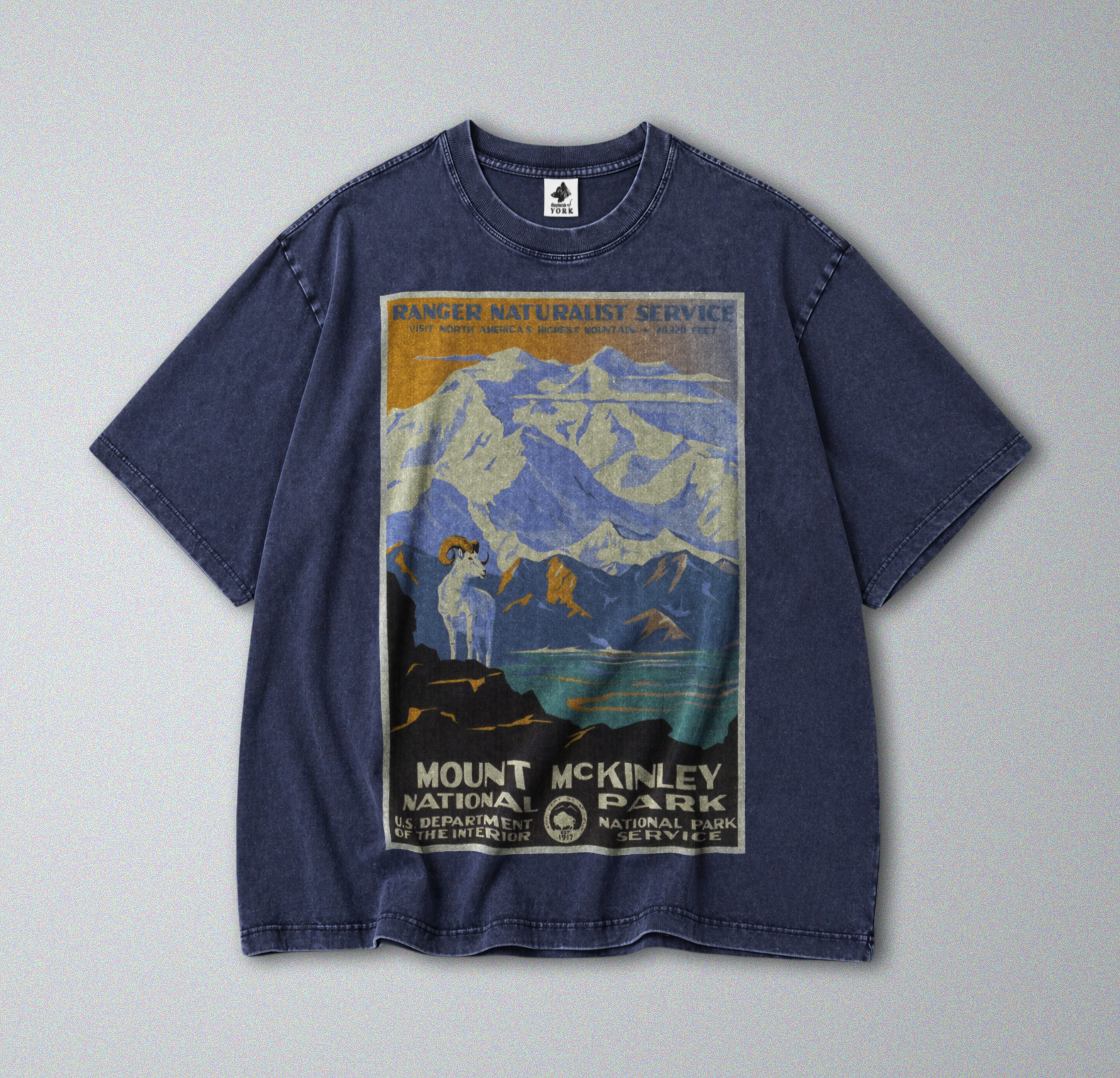 Oversized Snow Washed Cotton Tee - Denali National Park & Mt McKinley Print