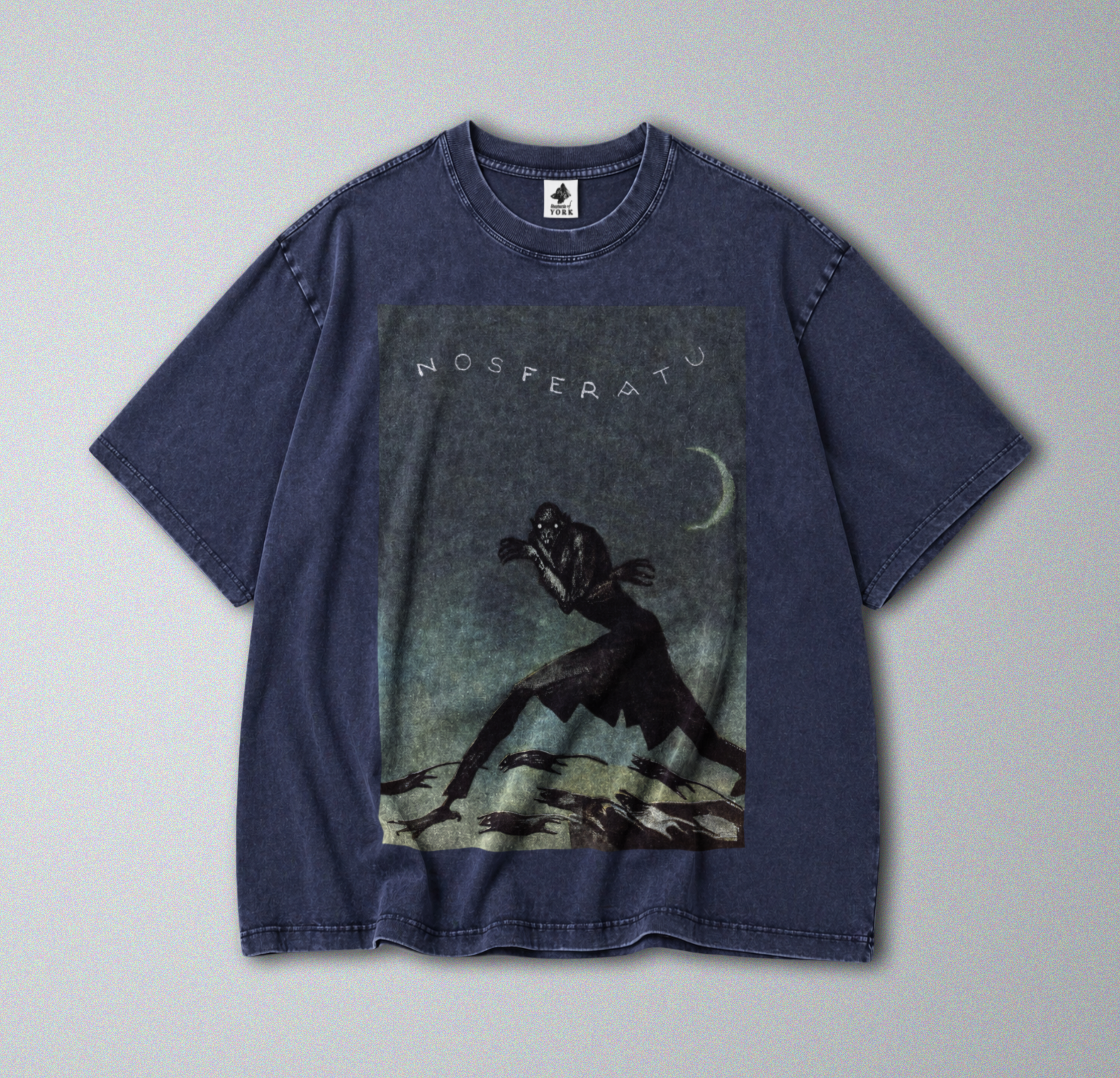 Oversized Snow Washed Cotton Tee - 1920s Nosferatu Movie Poster Print