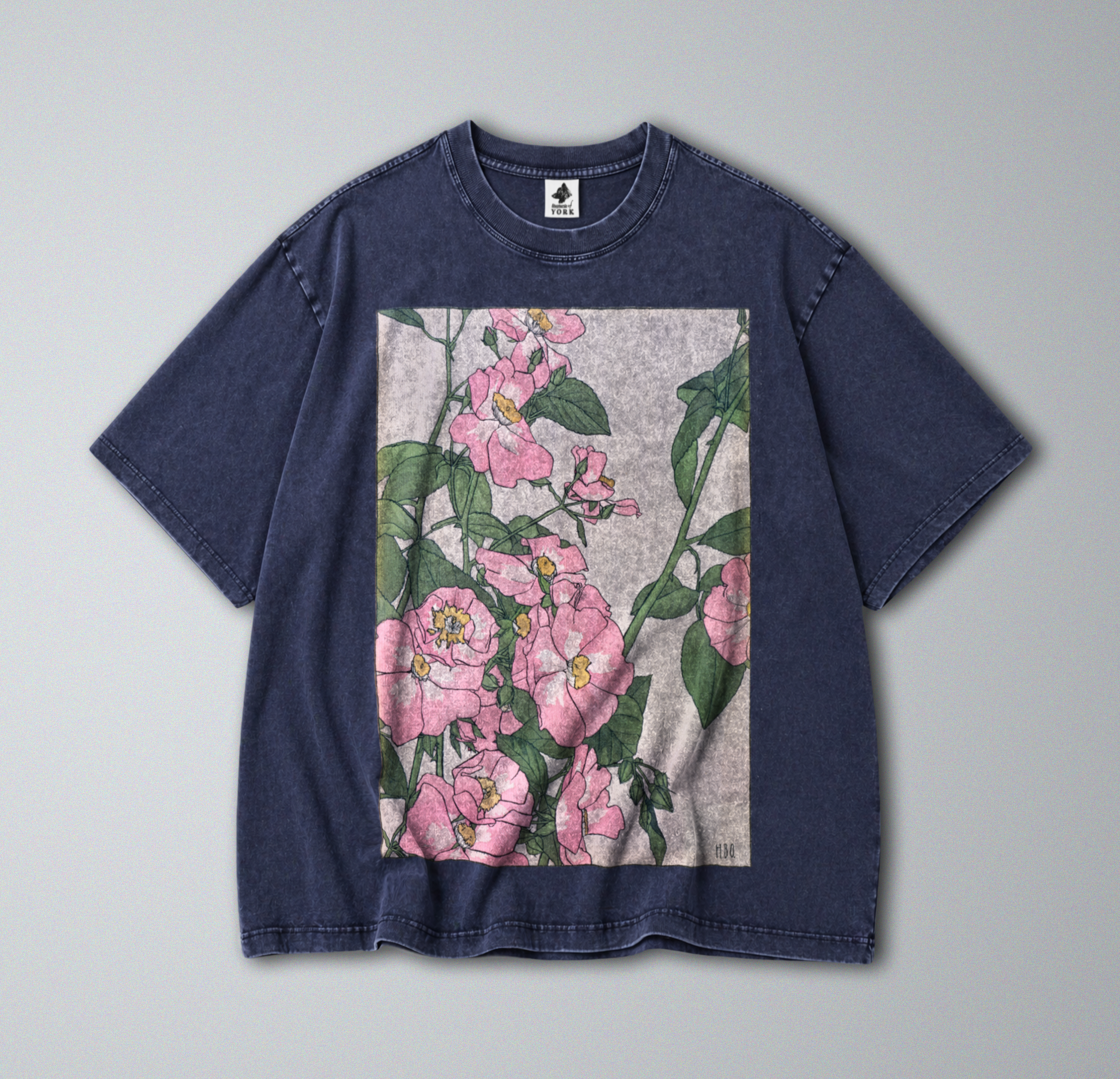 Oversized Snow Washed Cotton Tee - Vibrant Prairie Rose Print