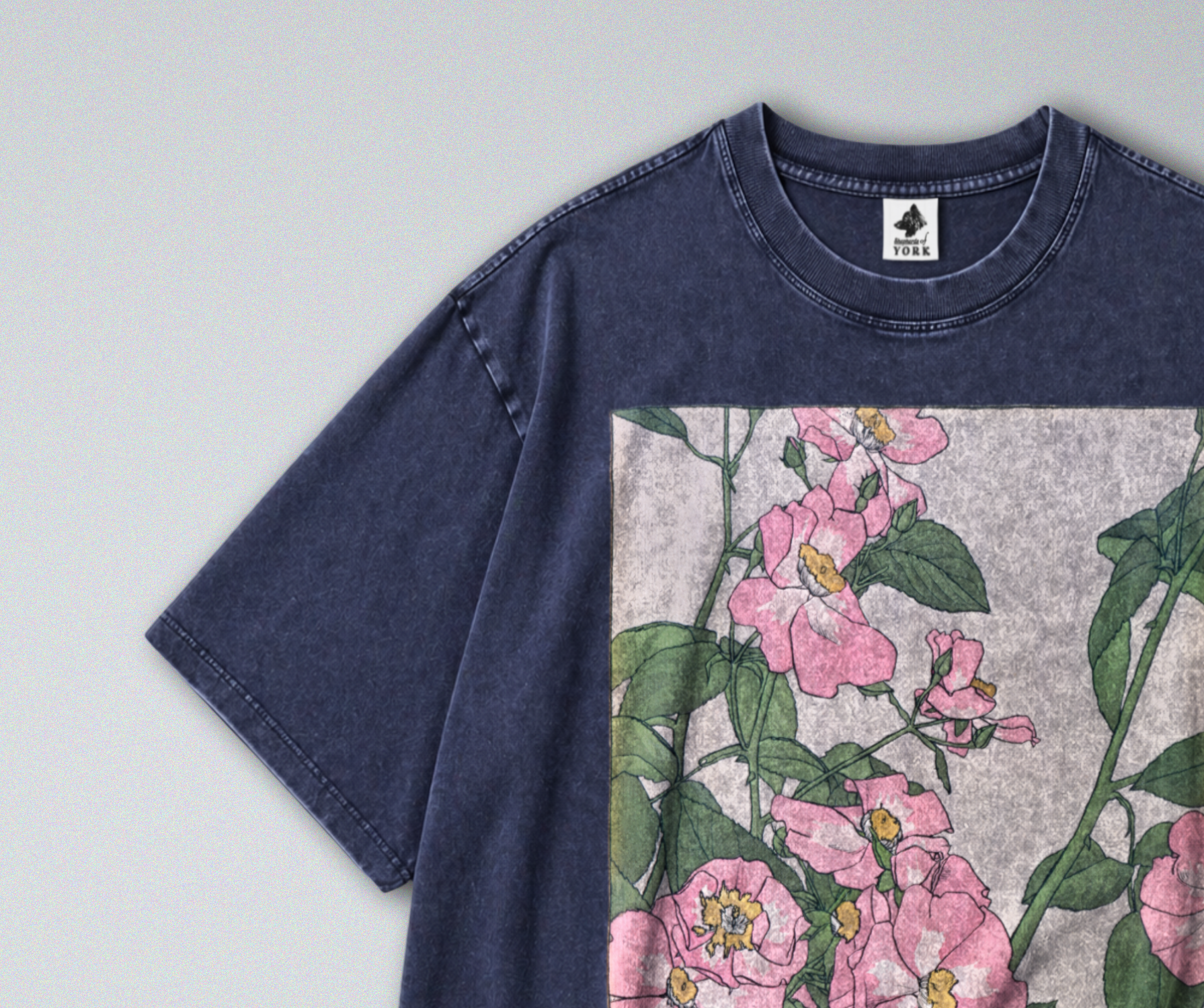 Oversized Snow Washed Cotton Tee - Vibrant Prairie Rose Print