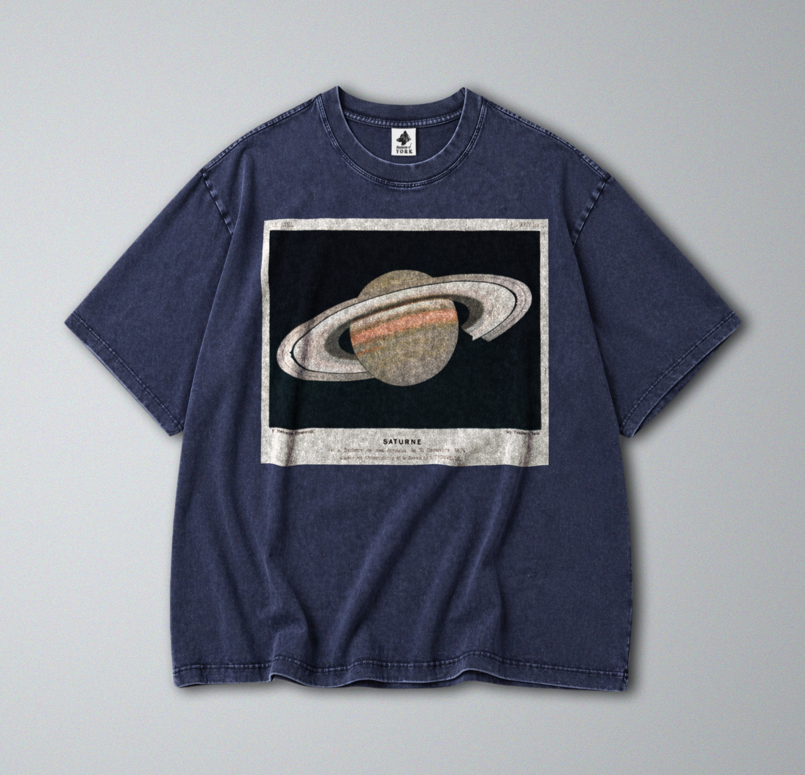 Oversized Snow Washed Cotton Tee - Saturn in Outer Space Print