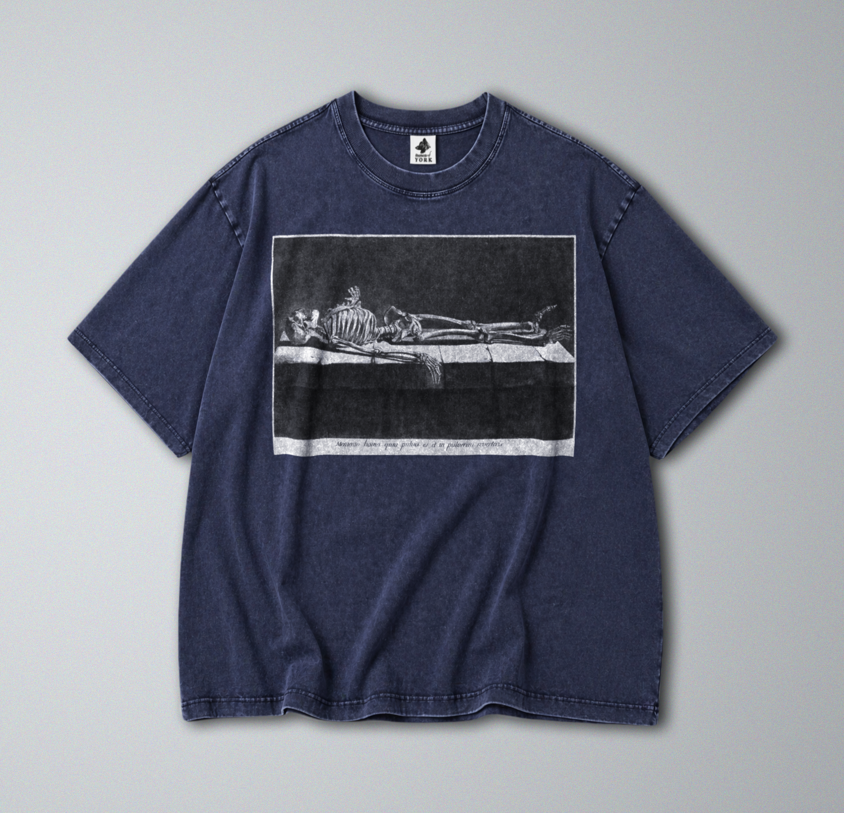 Oversized Snow Washed Cotton Tee - Macabre Skeleton Print