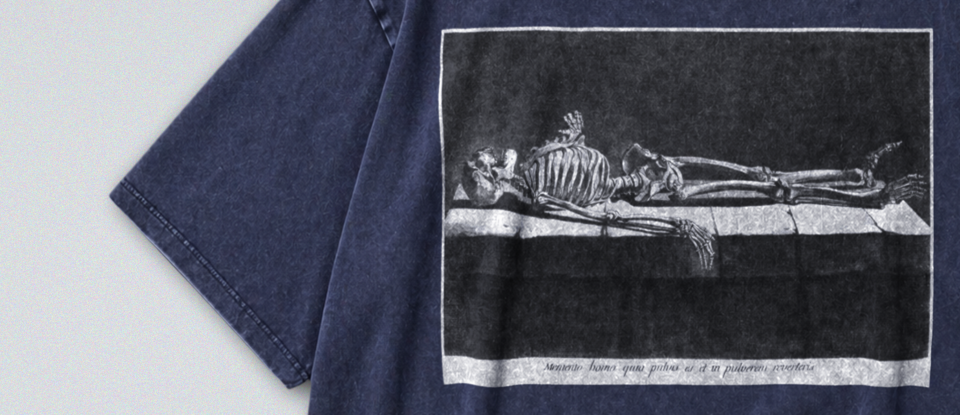 Oversized Snow Washed Cotton Tee - Macabre Skeleton Print