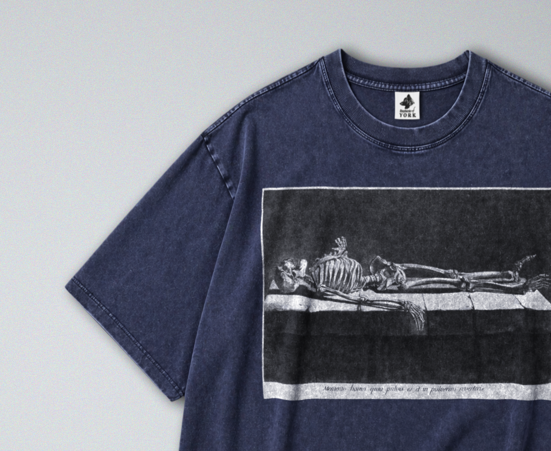 Oversized Snow Washed Cotton Tee - Macabre Skeleton Print
