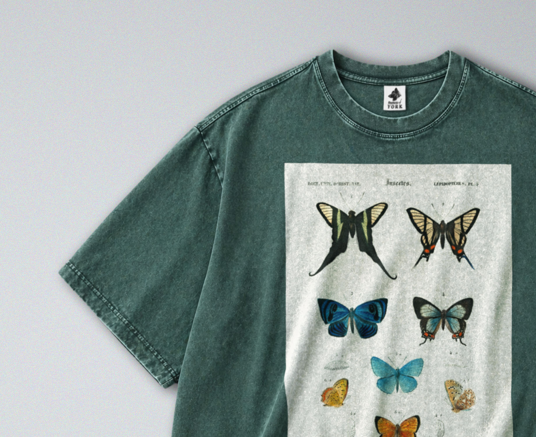 Oversized Snow Washed Cotton Tee - Vibrant Butterflies Print