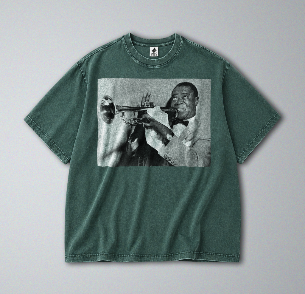Oversized Snow Washed Cotton Tee - Louis Armstrong Photo Print