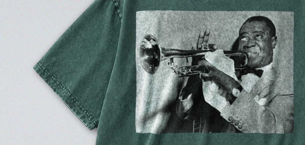 Oversized Snow Washed Cotton Tee - Louis Armstrong Photo Print