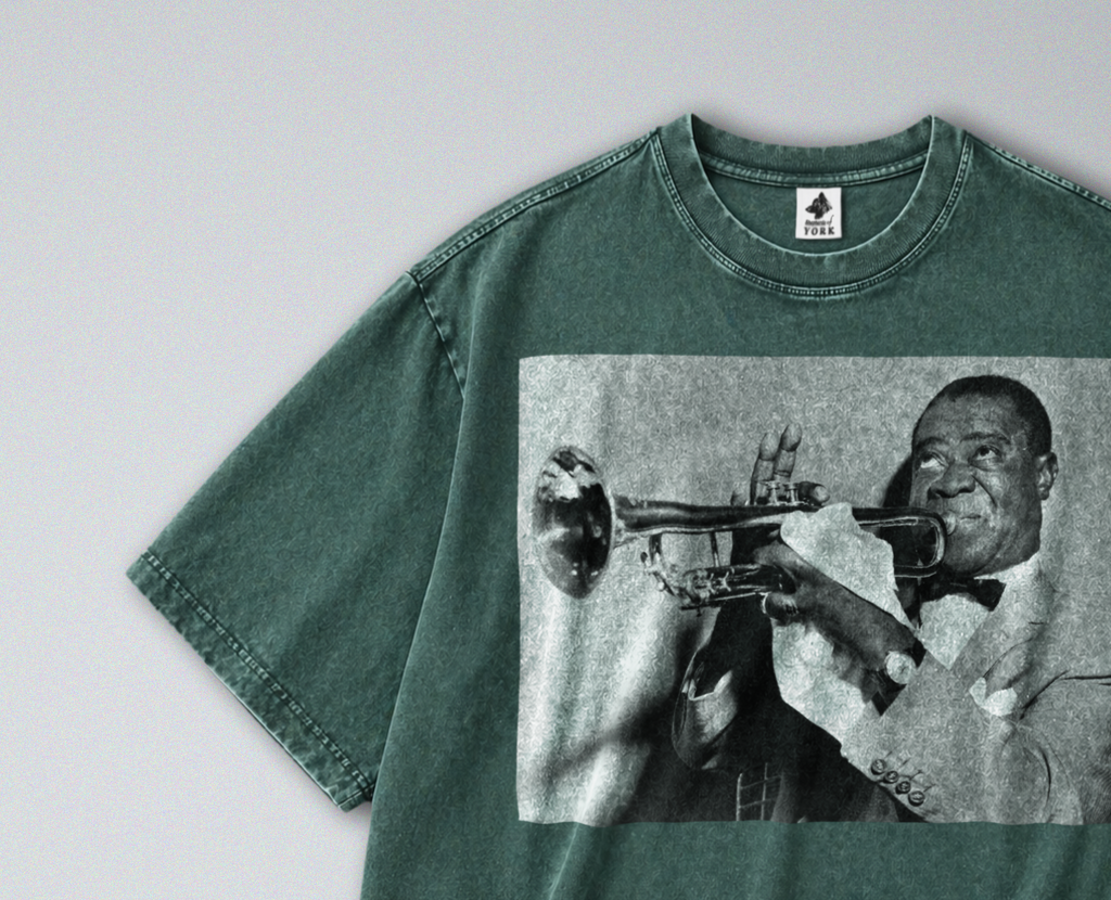 Oversized Snow Washed Cotton Tee - Louis Armstrong Photo Print