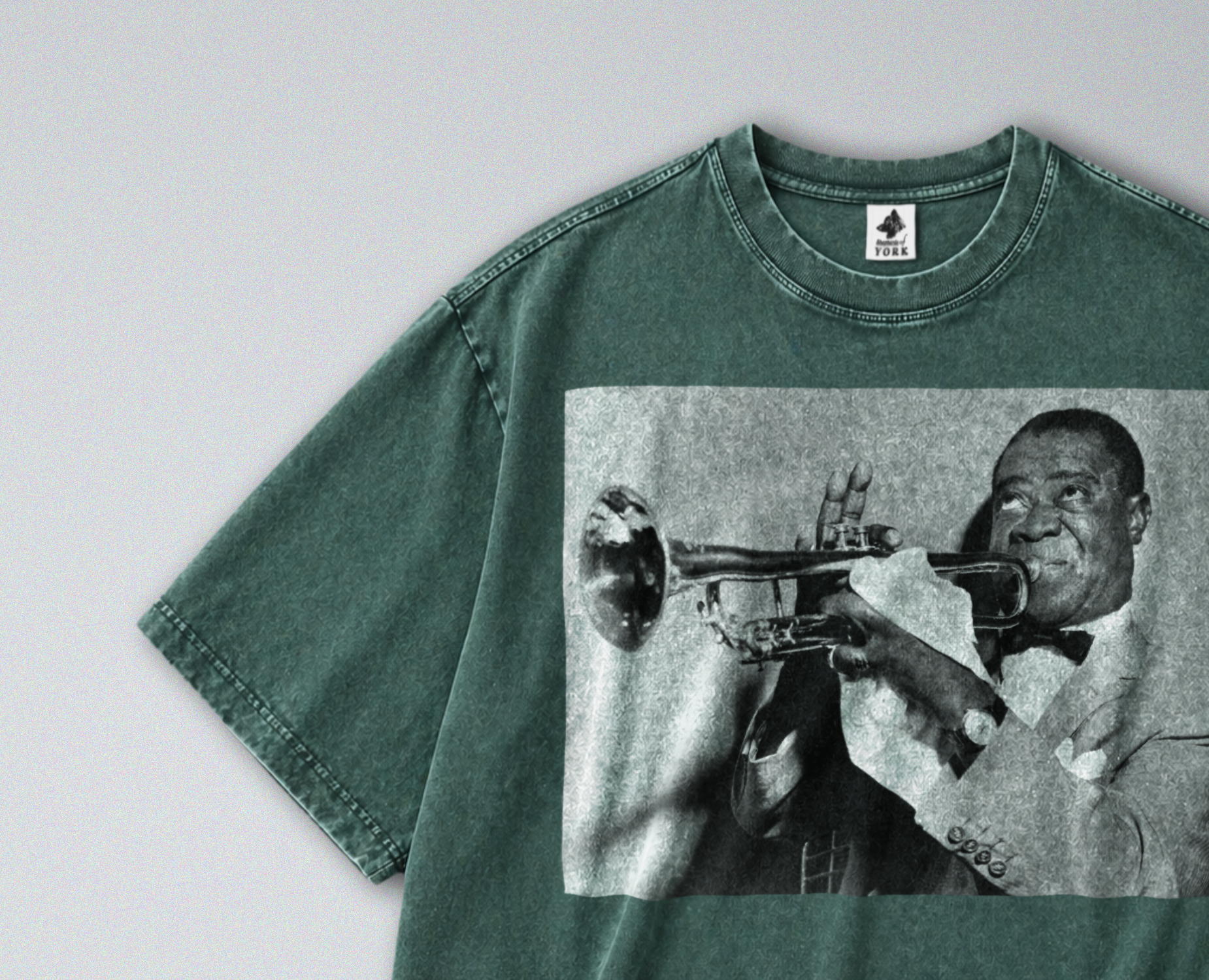 Oversized Snow Washed Cotton Tee - Louis Armstrong Photo Print