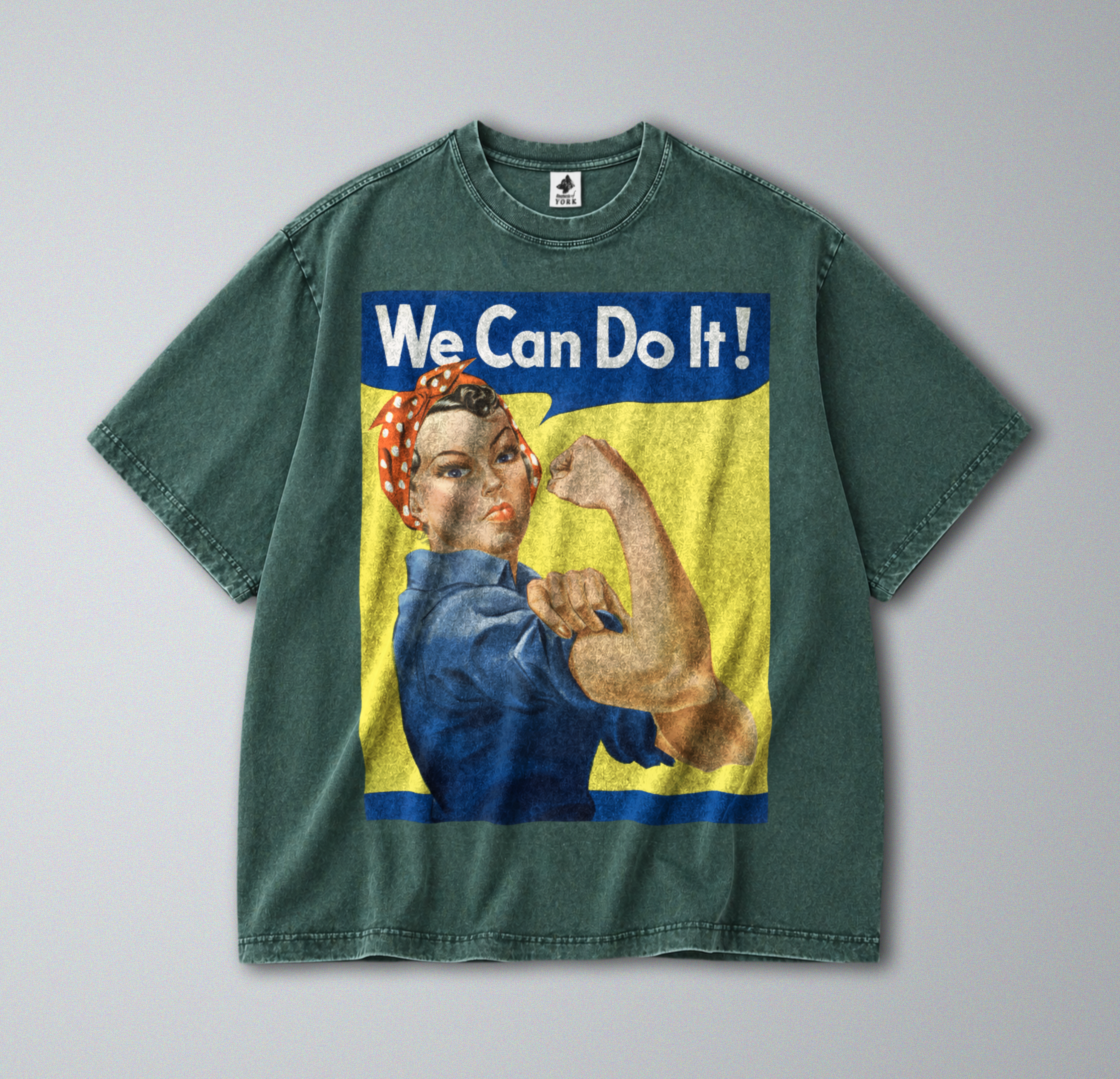 Oversized Snow Washed Cotton Tee -  Rosie the Riveter Print
