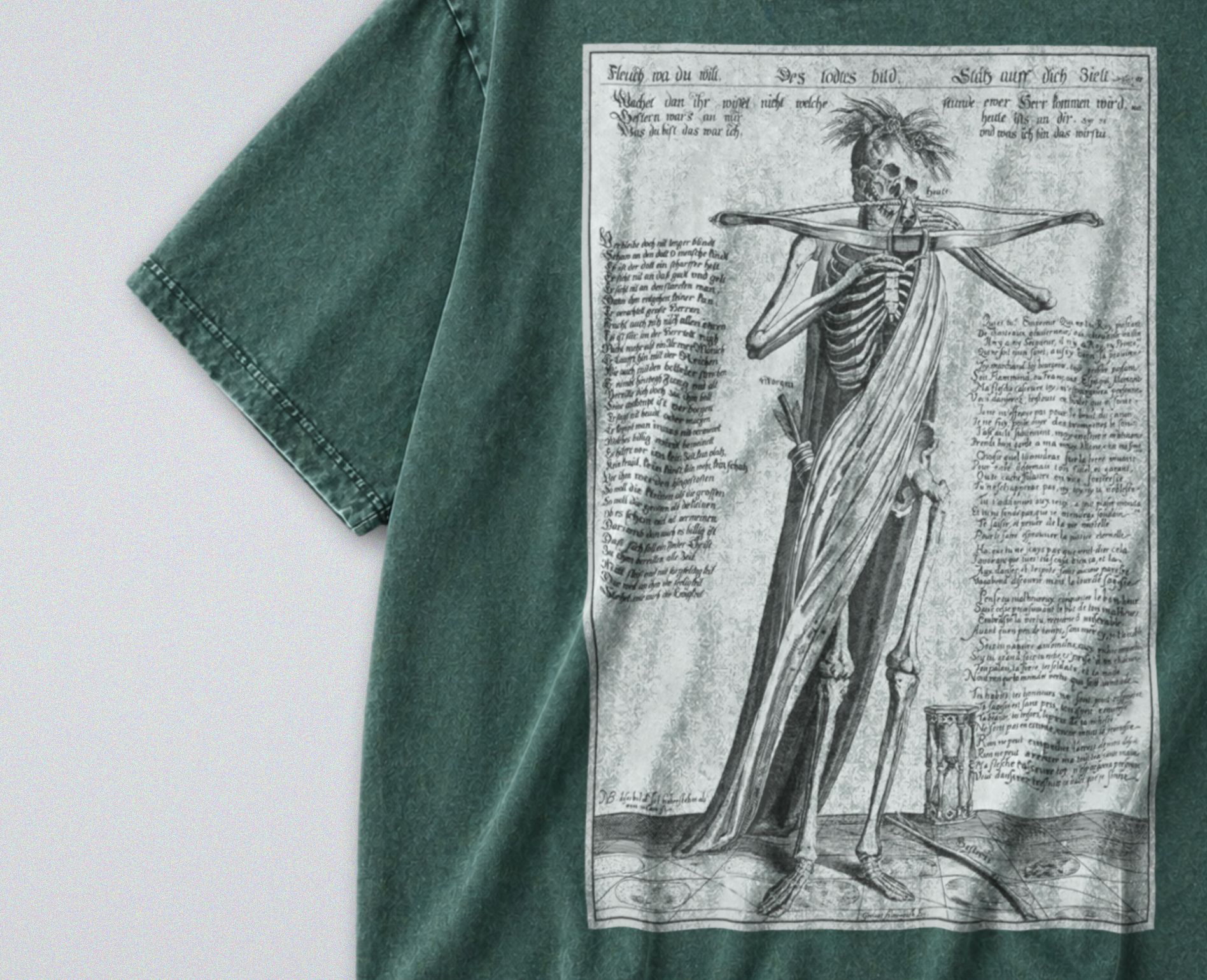Oversized Snow Washed Cotton Tee - Gothic Skeleton with Crossbow Print