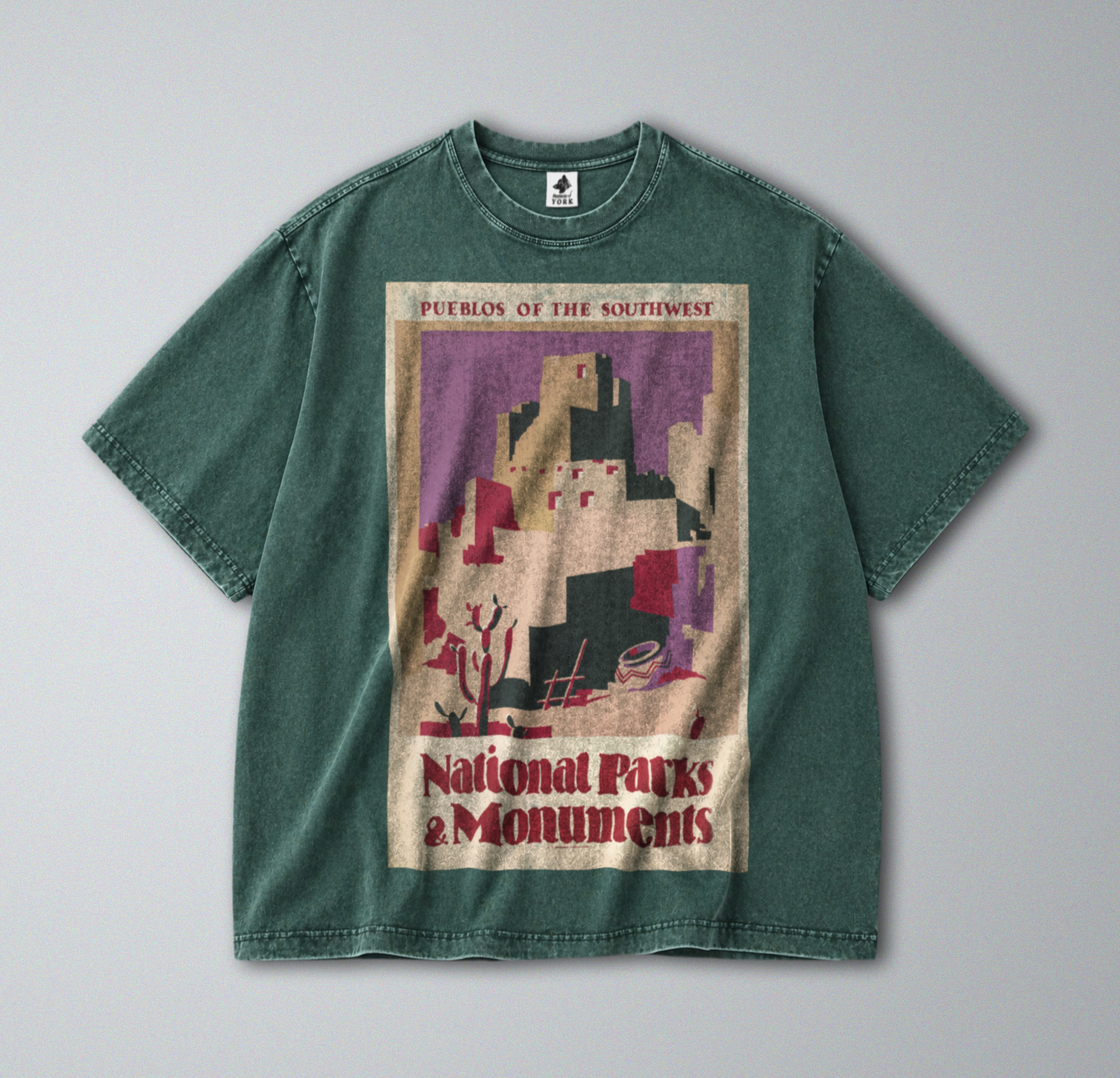 Oversized Snow Washed Cotton Tee - Pueblos of the Southwest Print