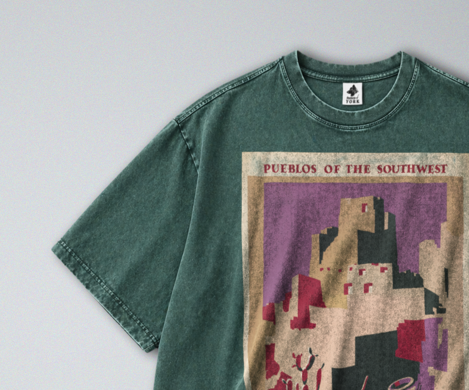 Oversized Snow Washed Cotton Tee - Pueblos of the Southwest Print