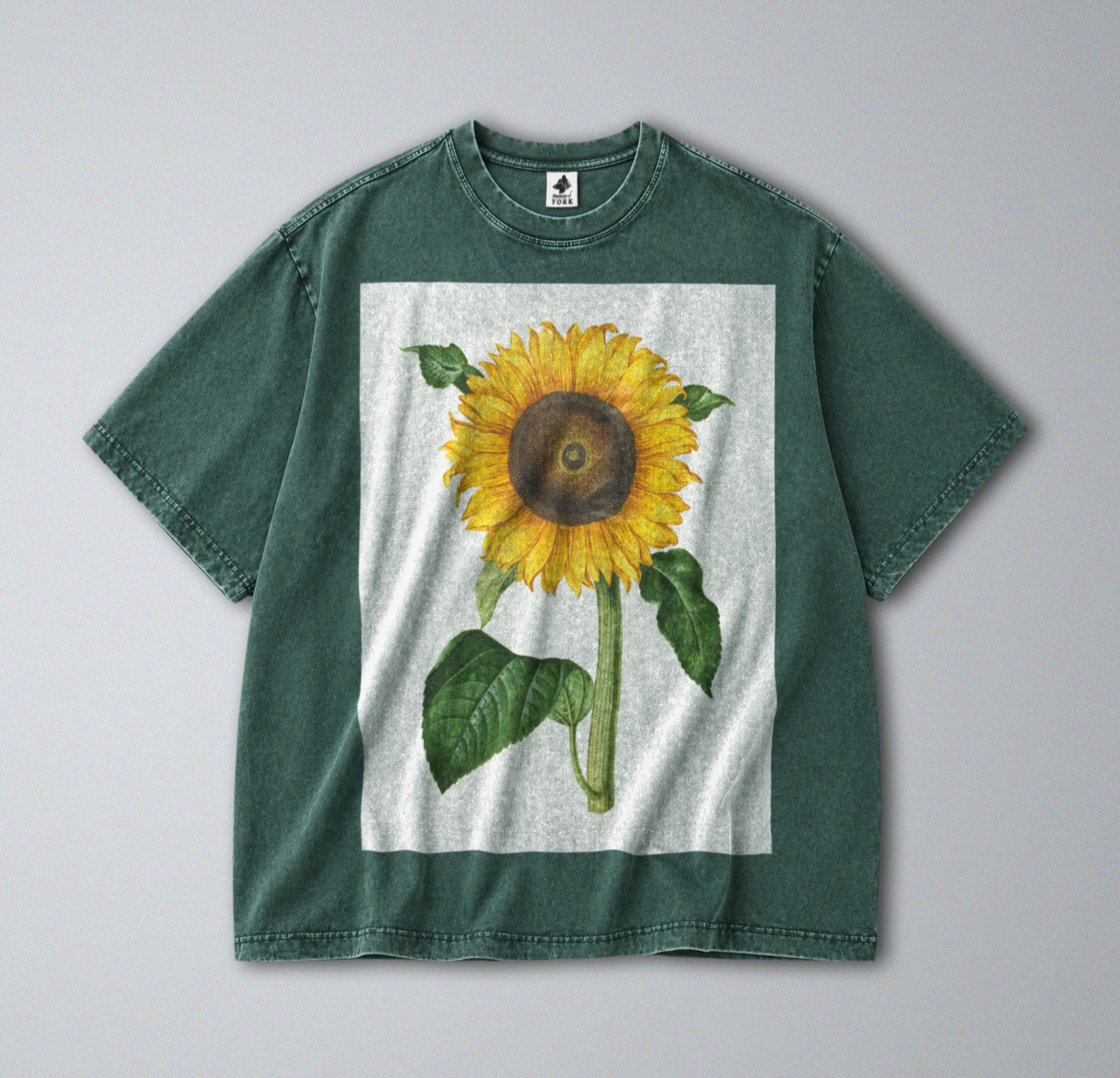 Oversized Snow Washed Cotton Tee - Cottagecore Sunflower Print