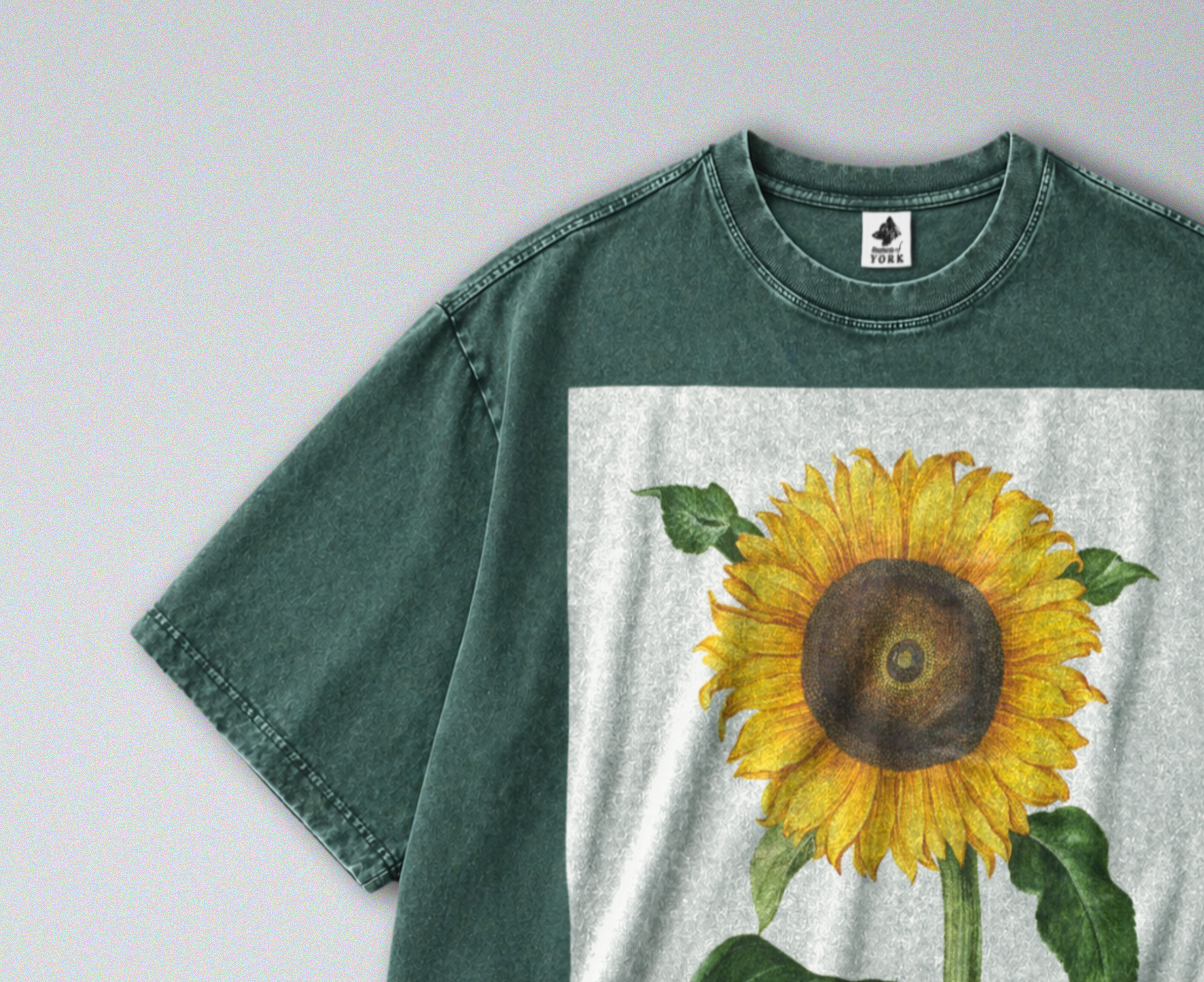 Oversized Snow Washed Cotton Tee - Cottagecore Sunflower Print