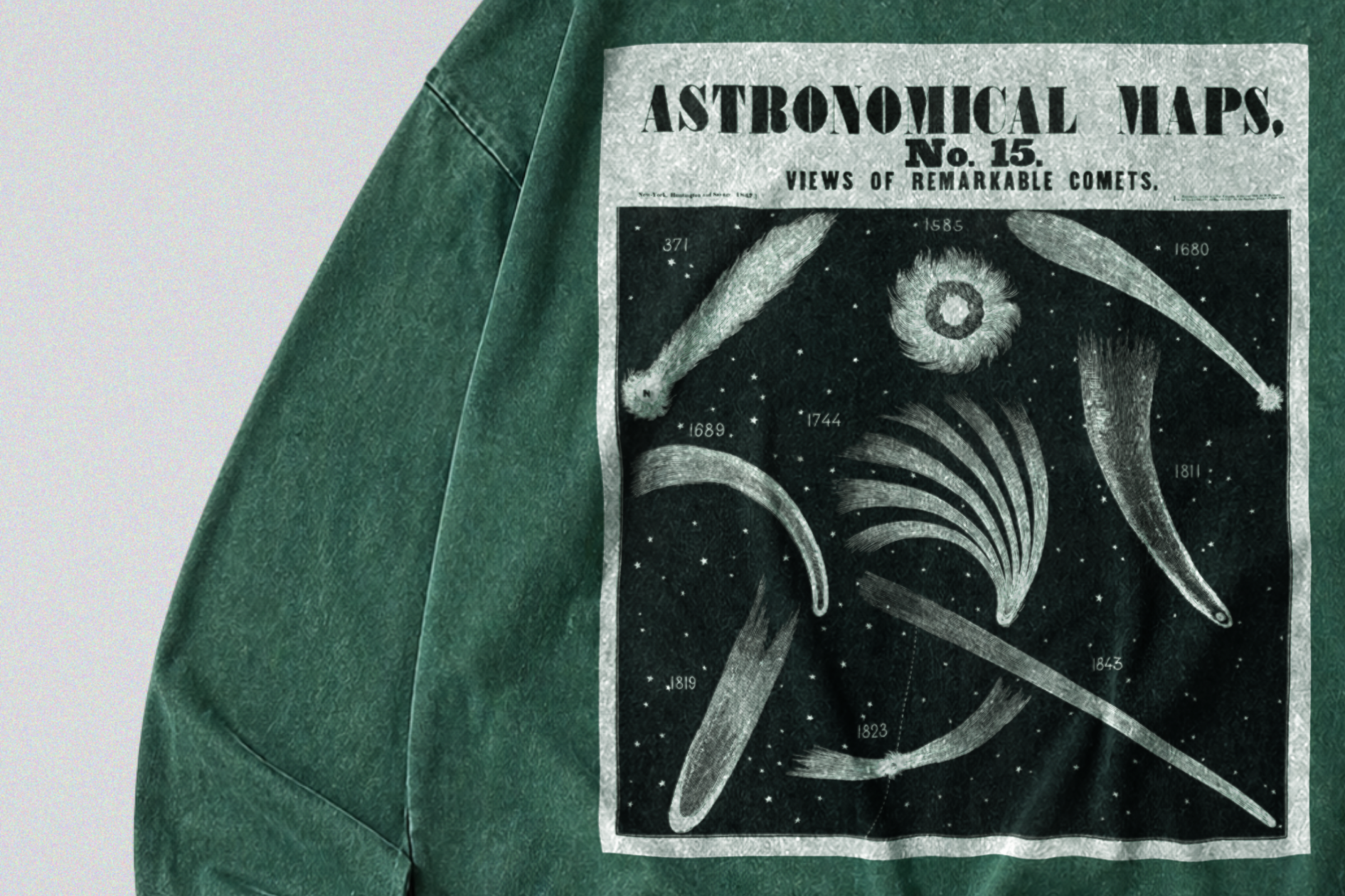 Oversized Snow Washed Long Sleeve Cotton Tee - Comet's and Shooting Stars Print