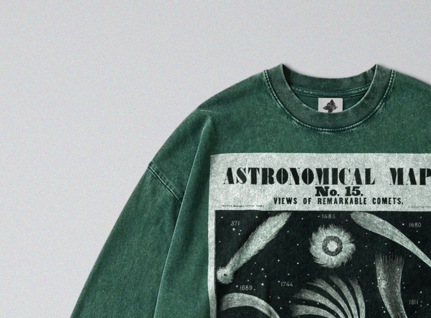 Oversized Snow Washed Long Sleeve Cotton Tee - Comet's and Shooting Stars Print