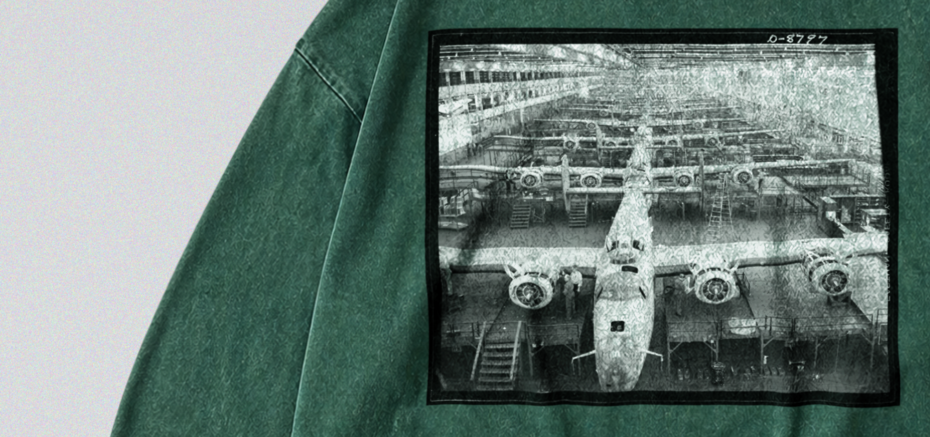 Oversized Snow Washed Long Sleeve Cotton Tee - WW2 B24 Liberator Bomber Print