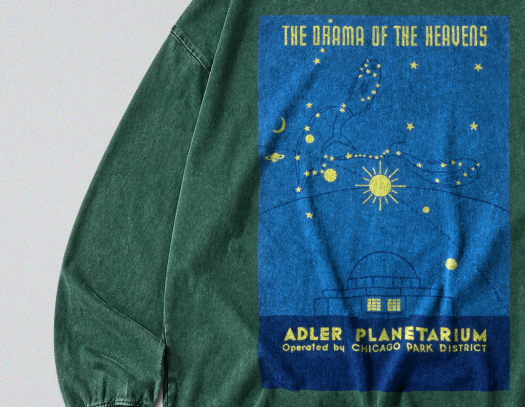 Oversized Snow Washed Long Sleeve Cotton Tee - Star Gazing Planetarium Print
