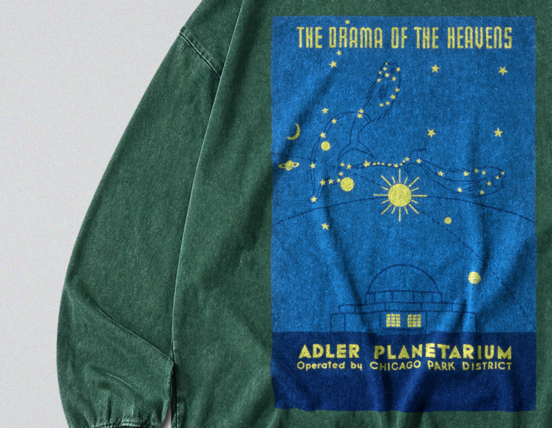Oversized Snow Washed Long Sleeve Cotton Tee - Star Gazing Planetarium Print