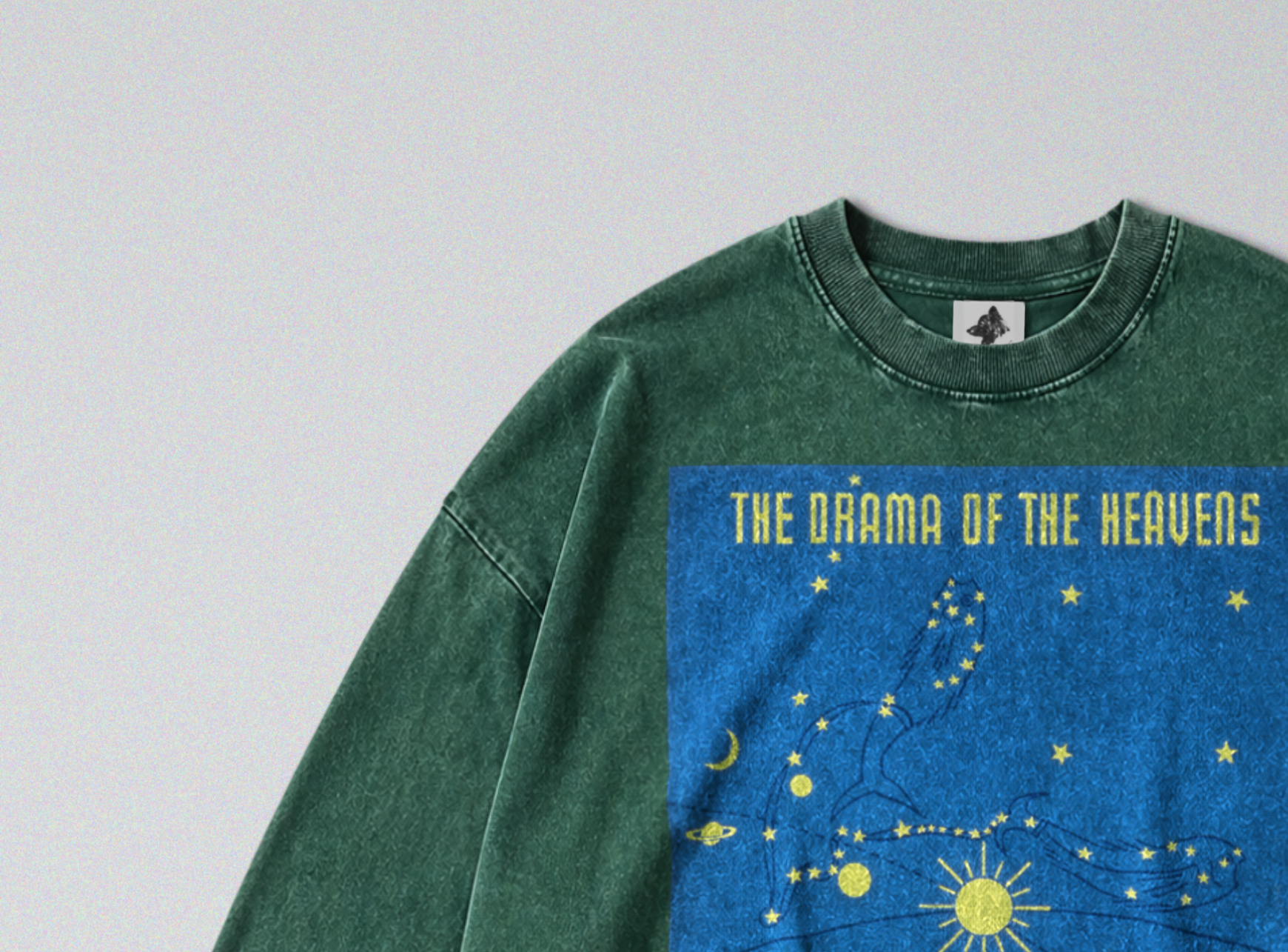 Oversized Snow Washed Long Sleeve Cotton Tee - Star Gazing Planetarium Print
