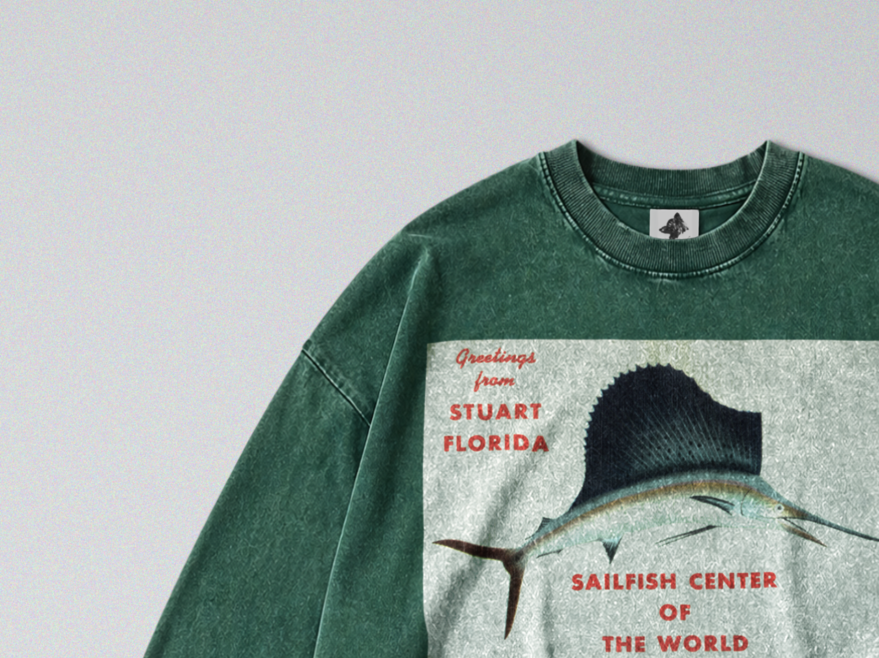 Oversized Snow Washed Long Sleeve Cotton Tee - Atlantic Sailfish Print