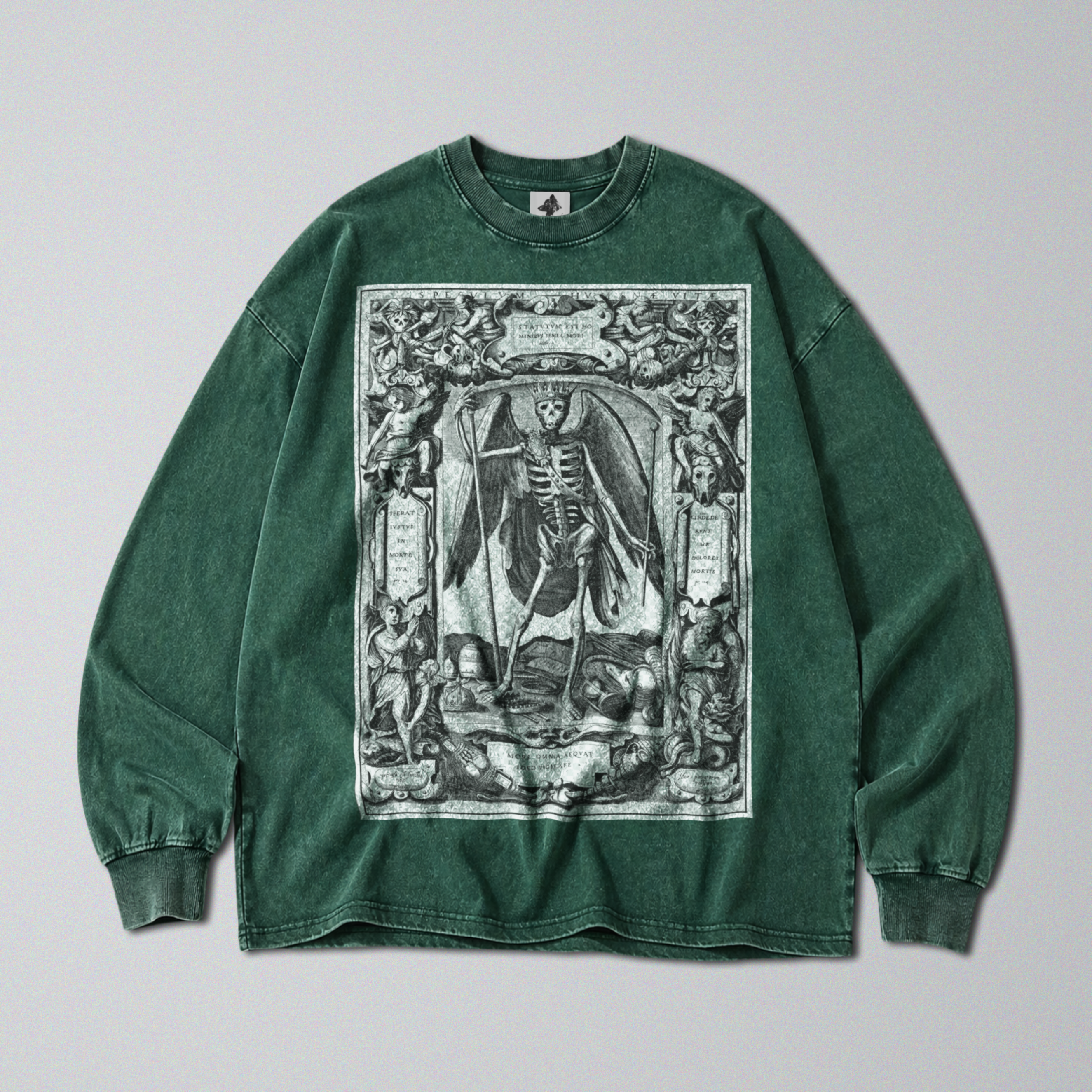 Oversized Snow Washed Long Sleeve Cotton Tee - Angel of Death Print