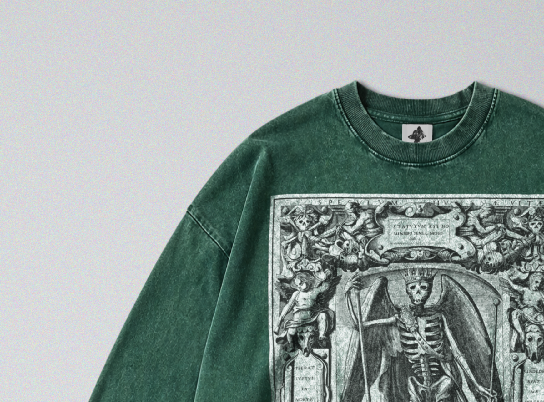 Oversized Snow Washed Long Sleeve Cotton Tee - Angel of Death Print