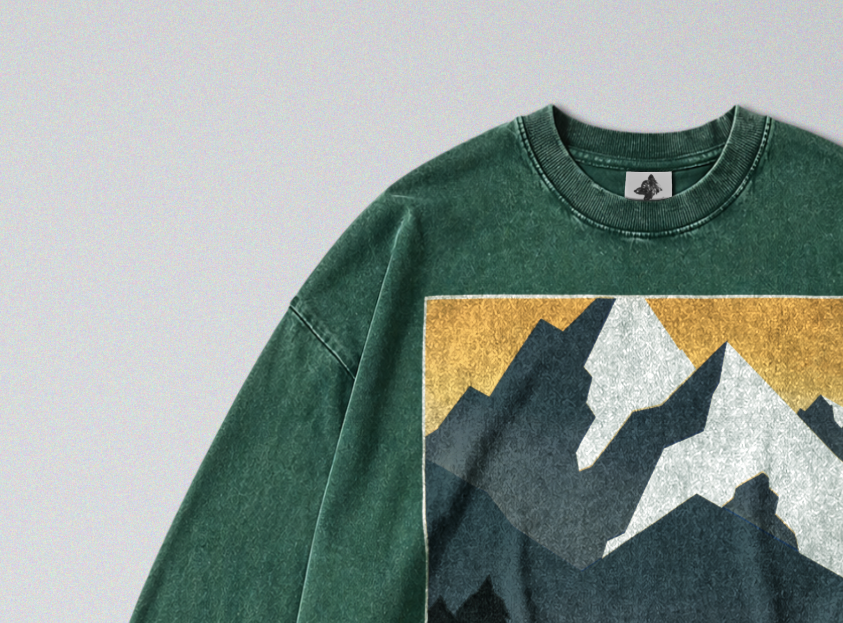 Oversized Snow Washed Long Sleeve Cotton Tee - Montana Mountains Print