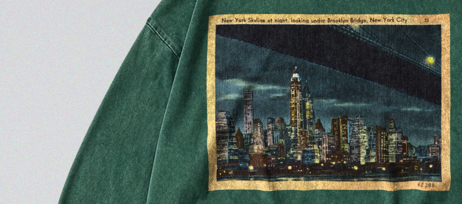 Oversized Snow Washed Long Sleeve Cotton Tee - New York Skyline at Night Print