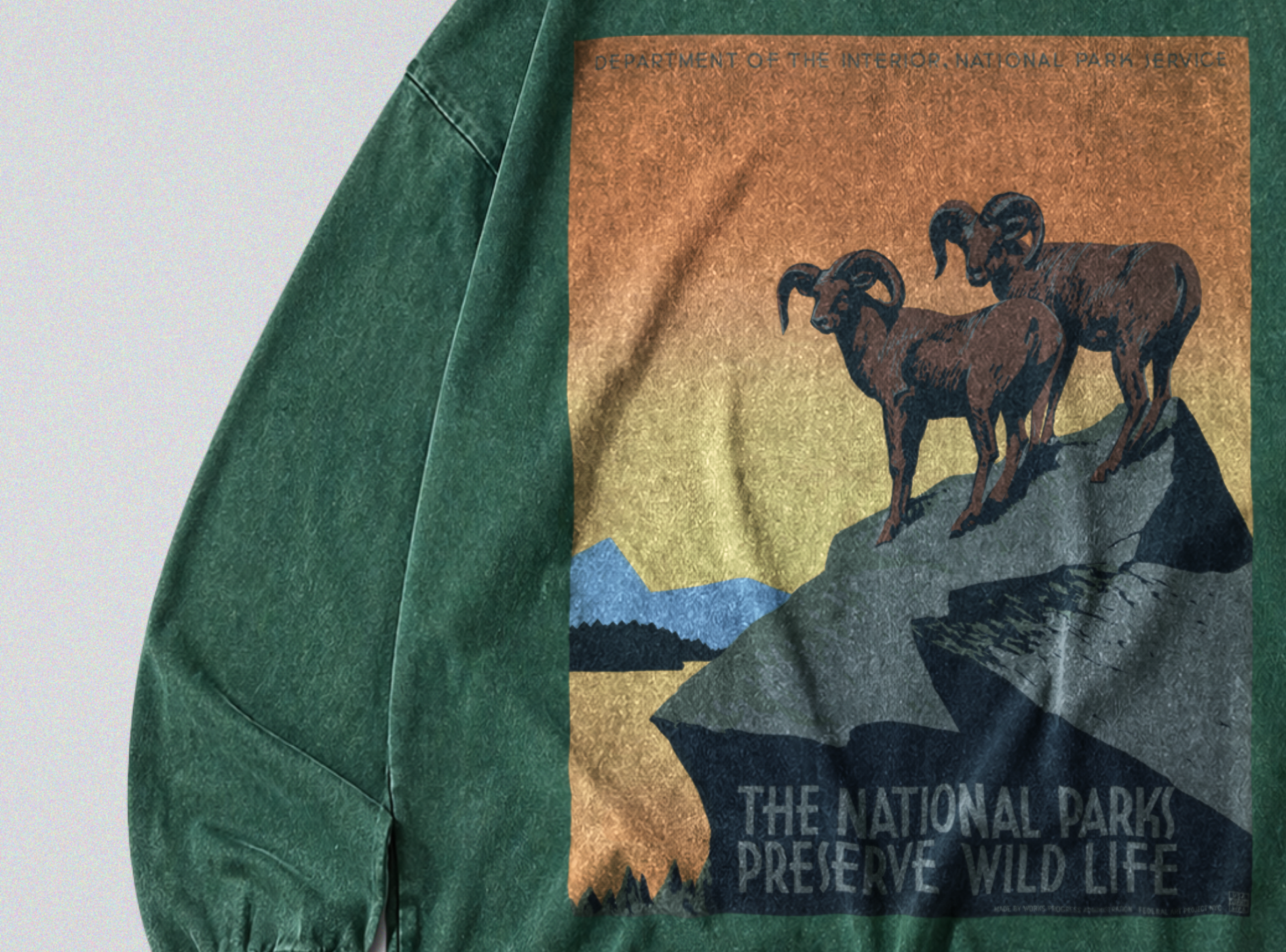 Oversized Snow Washed Long Sleeve Cotton Tee - Preserve Wildlife Print