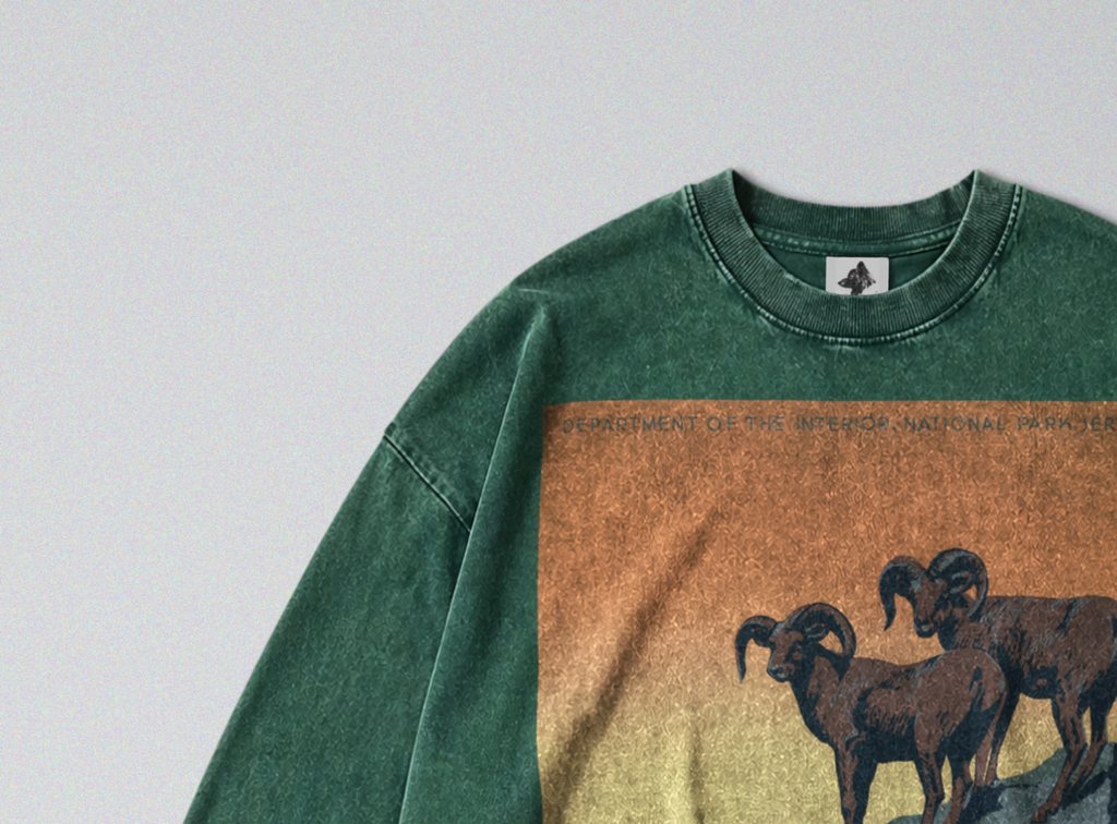 Oversized Snow Washed Long Sleeve Cotton Tee - Preserve Wildlife Print