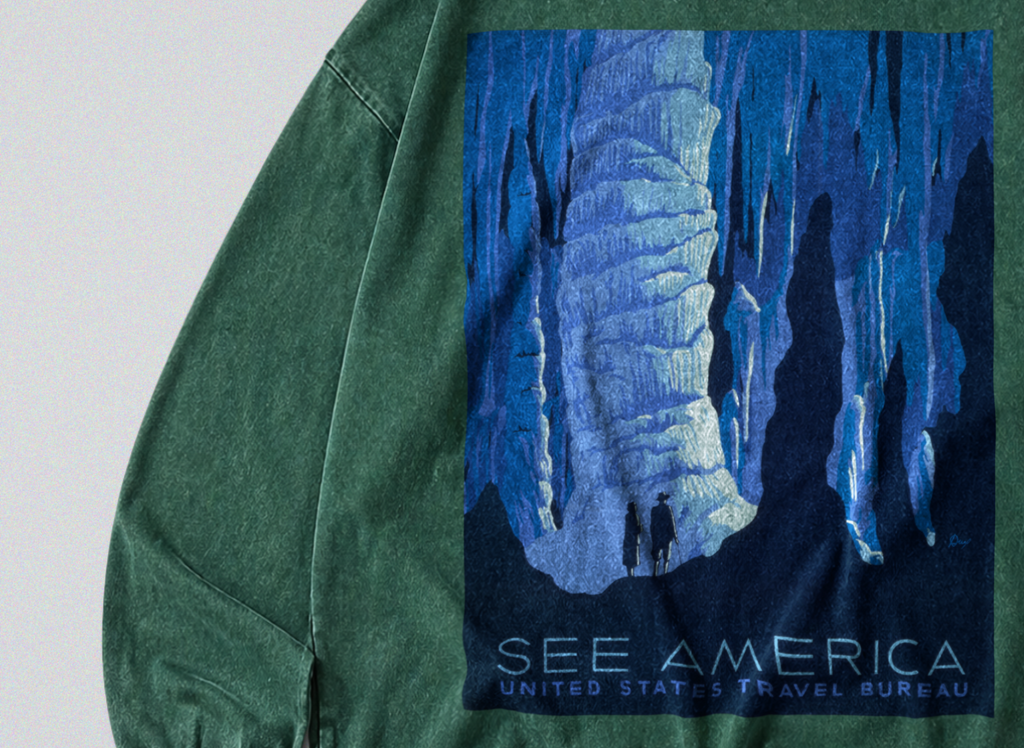 Oversized Snow Washed Long Sleeve Cotton Tee - Carlsbad Caverns National Park Print
