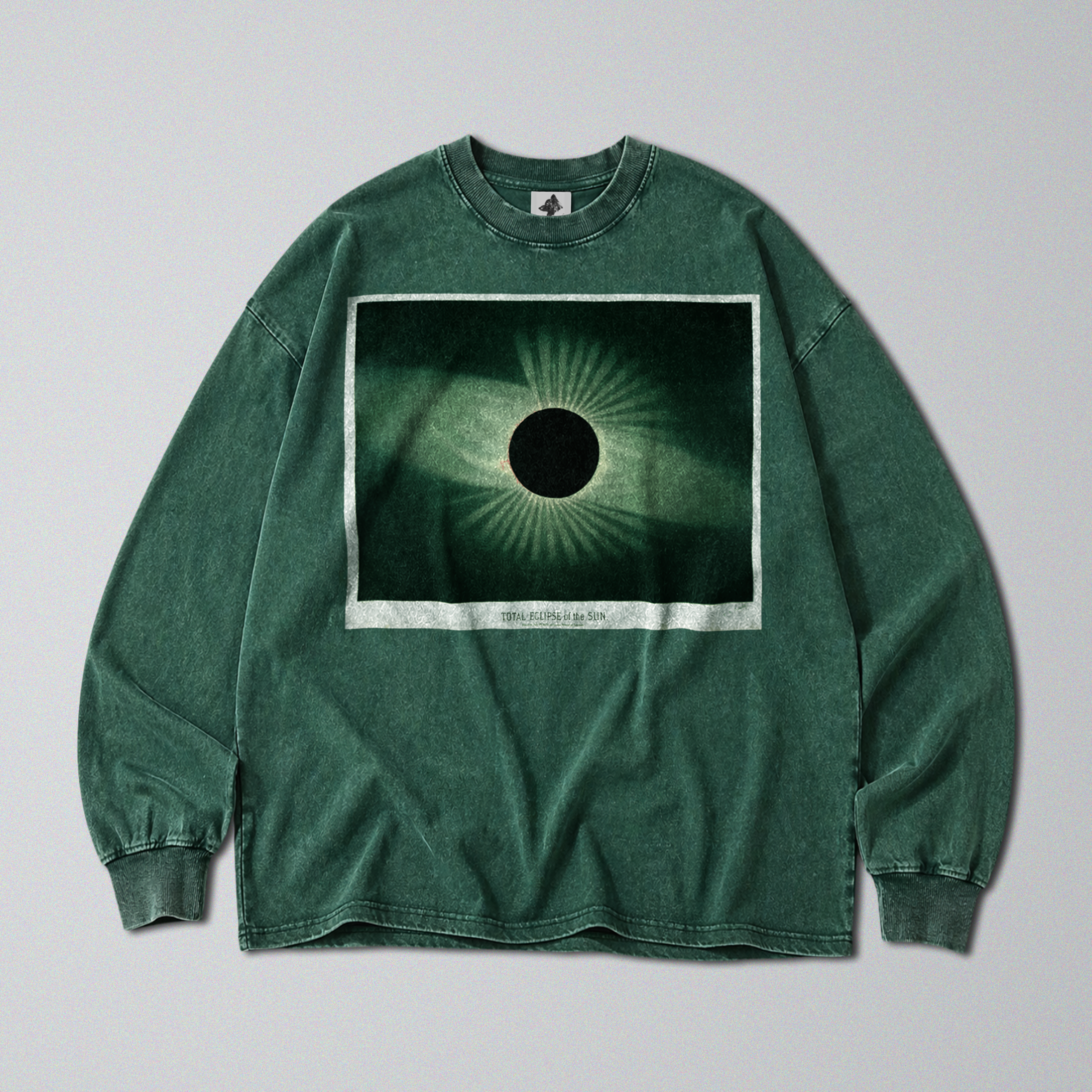 Oversized Snow Washed Long Sleeve Cotton Tee - Solar Eclipse Print