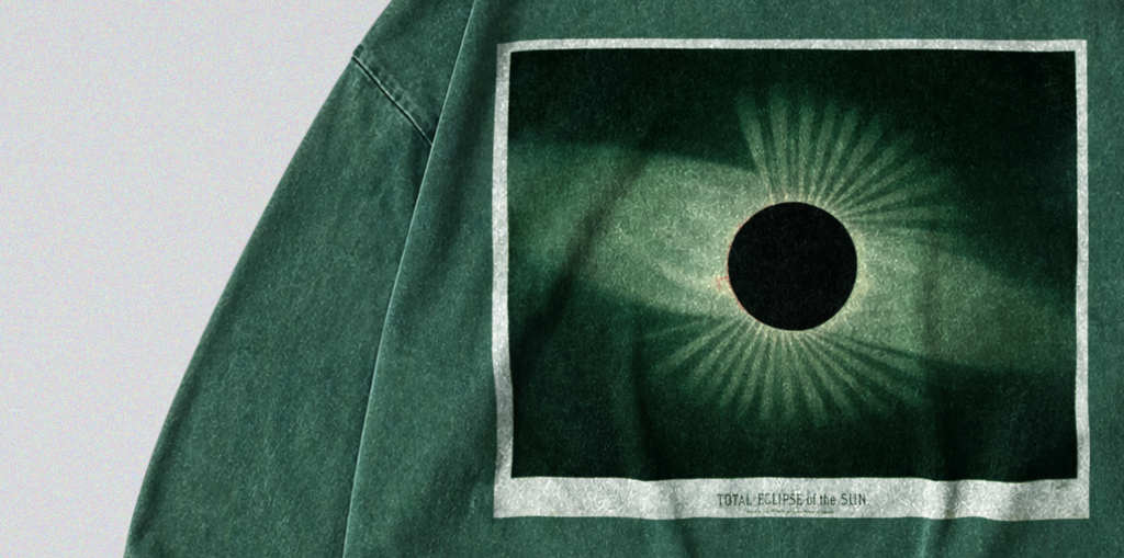 Oversized Snow Washed Long Sleeve Cotton Tee - Solar Eclipse Print