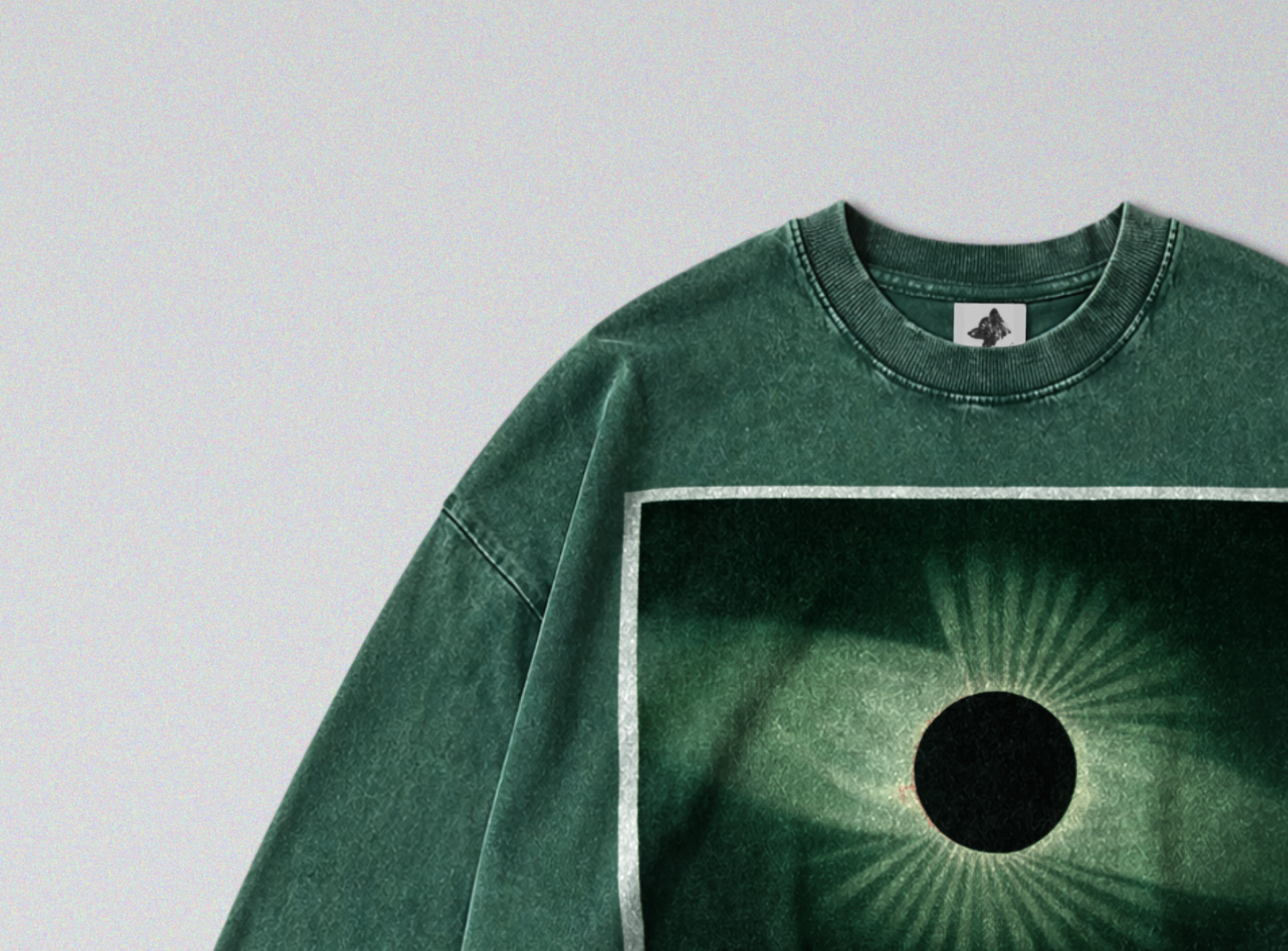 Oversized Snow Washed Long Sleeve Cotton Tee - Solar Eclipse Print
