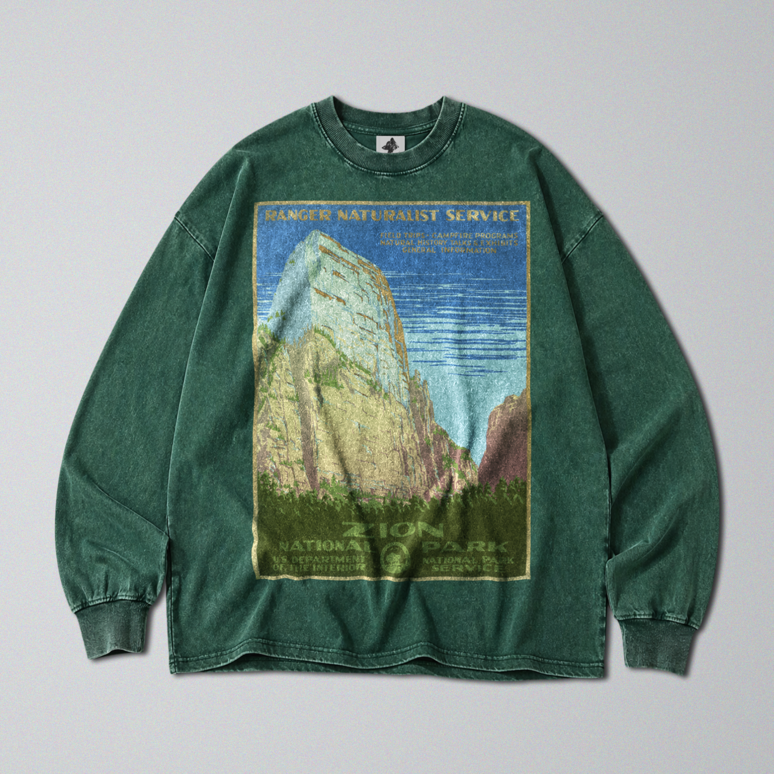 Oversized Snow Washed Long Sleeve Cotton Tee - Zion National Park Print