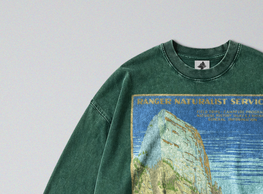 Oversized Snow Washed Long Sleeve Cotton Tee - Zion National Park Print