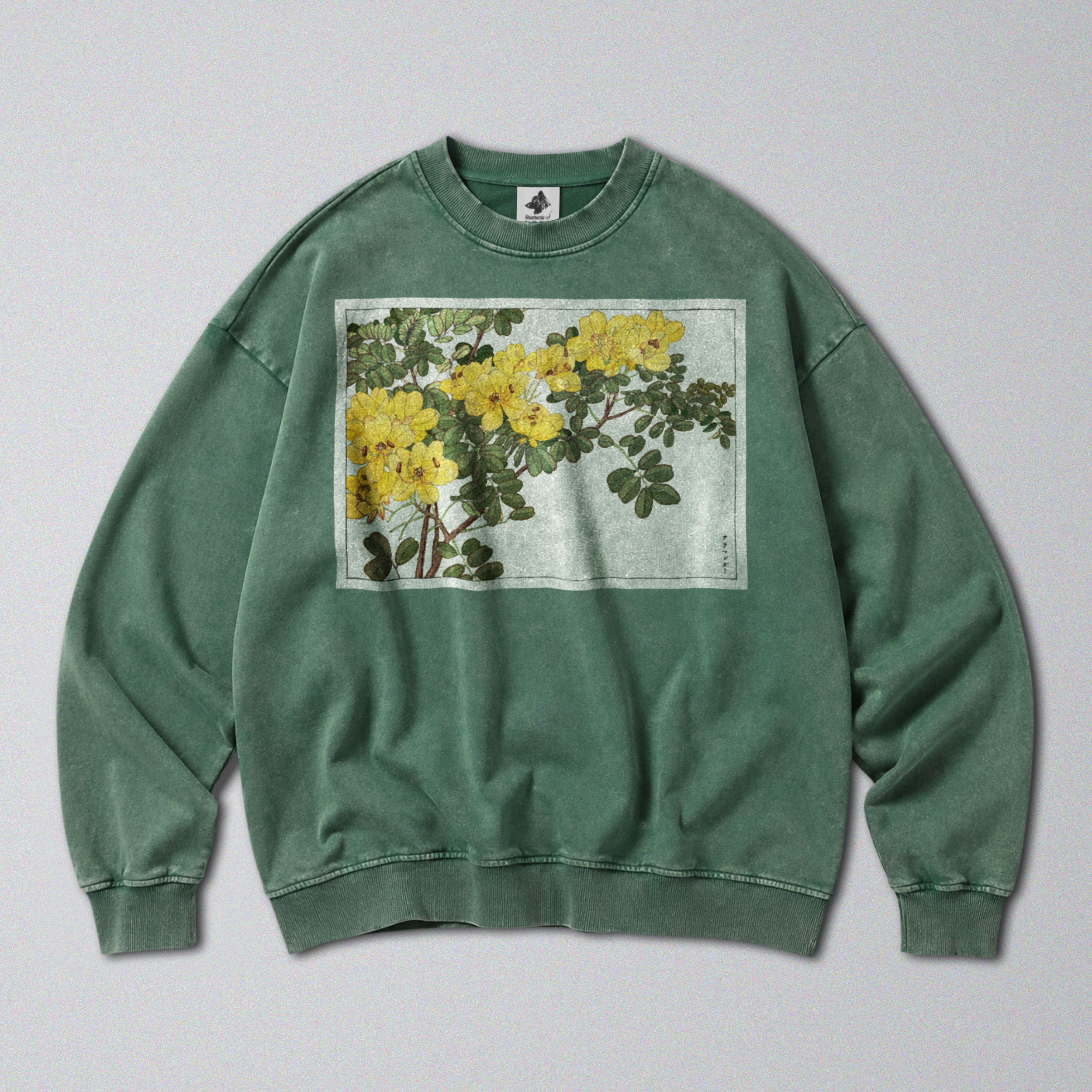 Oversized Snow Washed Cotton Sweatshirt - Japanese Wildflower Print
