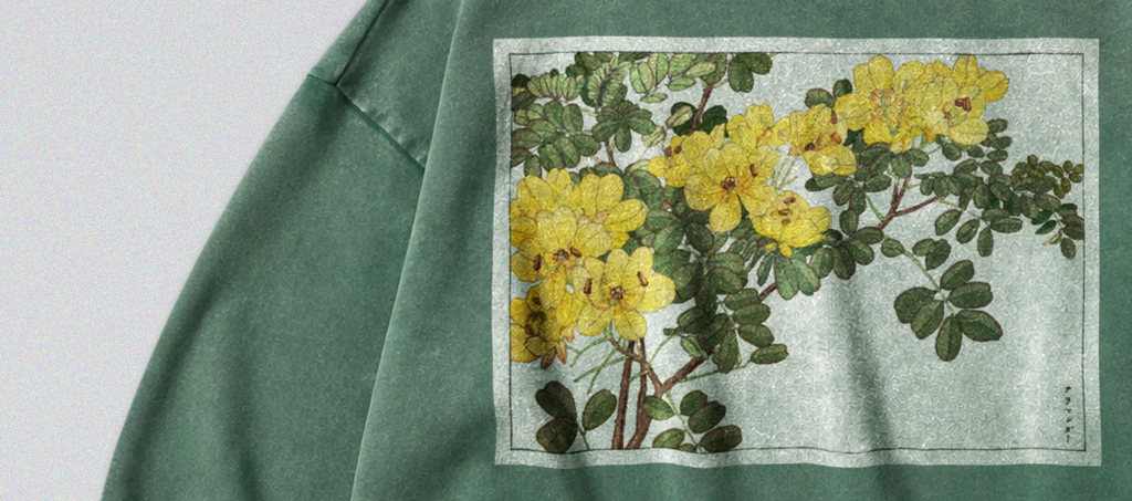 Oversized Snow Washed Cotton Sweatshirt - Japanese Wildflower Print