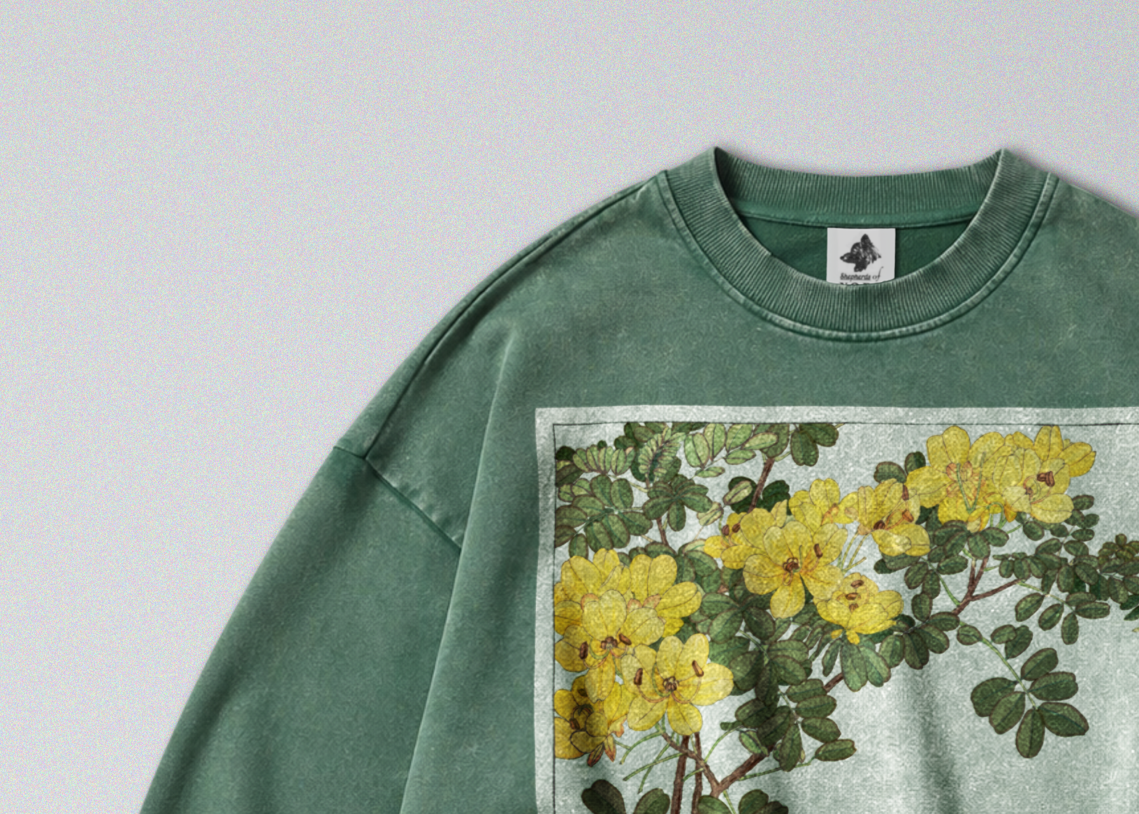 Oversized Snow Washed Cotton Sweatshirt - Japanese Wildflower Print